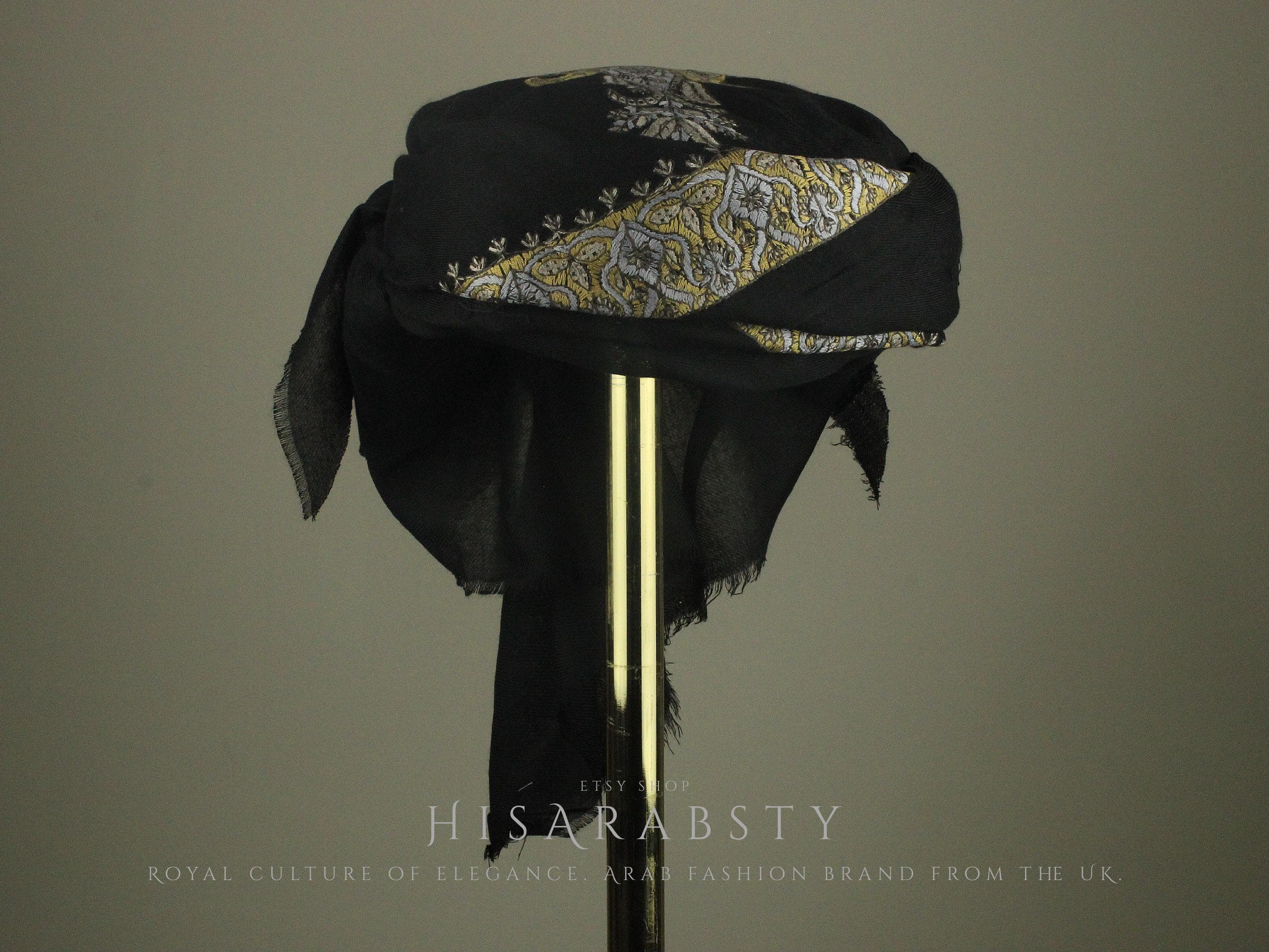 Ready To Wear Black Traditional Yemeni Embroidered Imamah Shemagh Adjustable Perfect For Men & Children Unique Scarf Easy To Wear AB32 - image 3