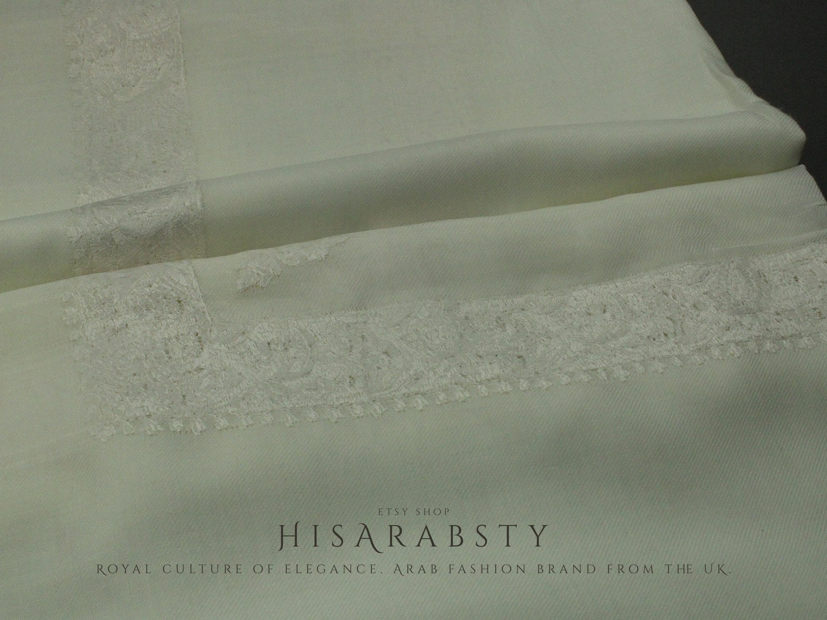 Rare White Authentic Yemeni Shemagh Embroidered Scarf Amazing Keffiyeh Imamah Turban Modest Outfit Islamic Attire Ghutra Headwear HS1 - image 3