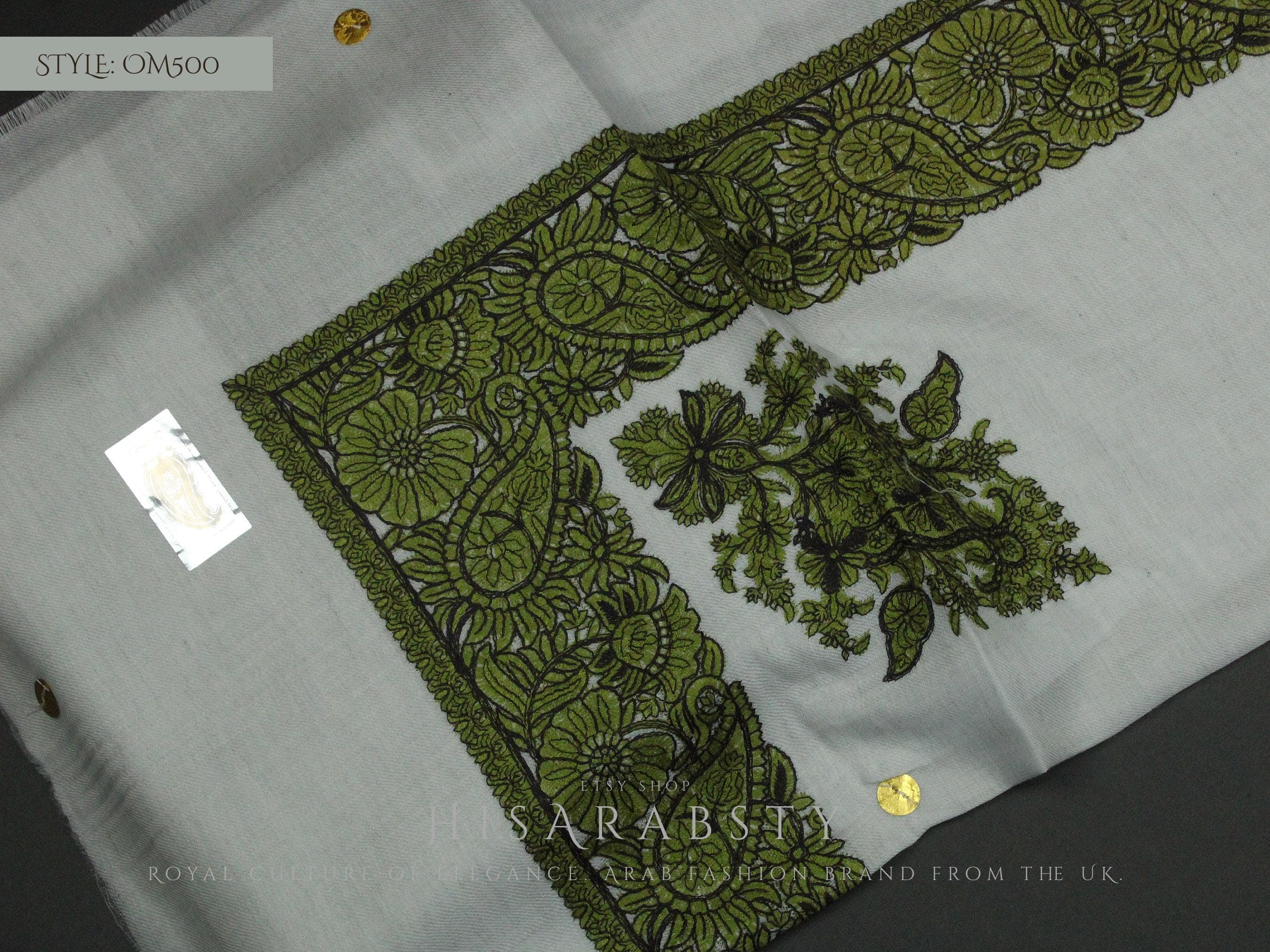 Rare Light Grey Colour Royal Omani Massar Embroidered Scarf Amazing Keffiyeh Imamah Ghutra Arab Men Unique Scarves Perfect Gift Eid Wear - image 3