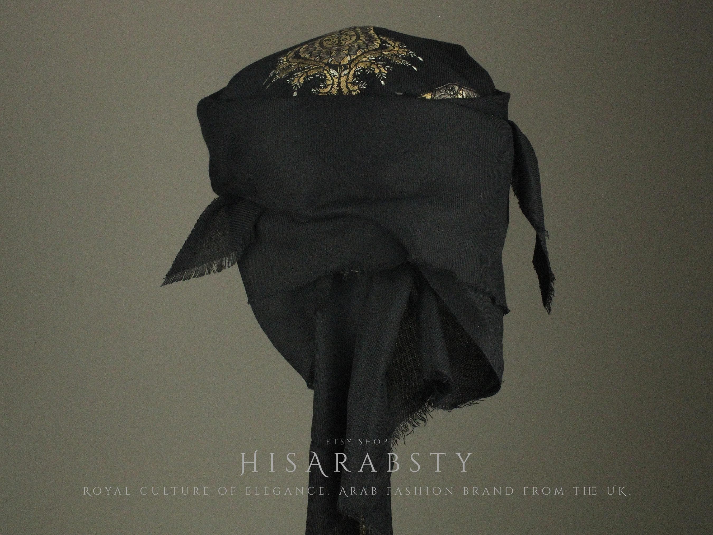 Ready To Wear Black Traditional Yemeni Embroidered Imamah Shemagh Adjustable Perfect For Men & Children Unique Scarf Easy To Wear AB2 - image 4