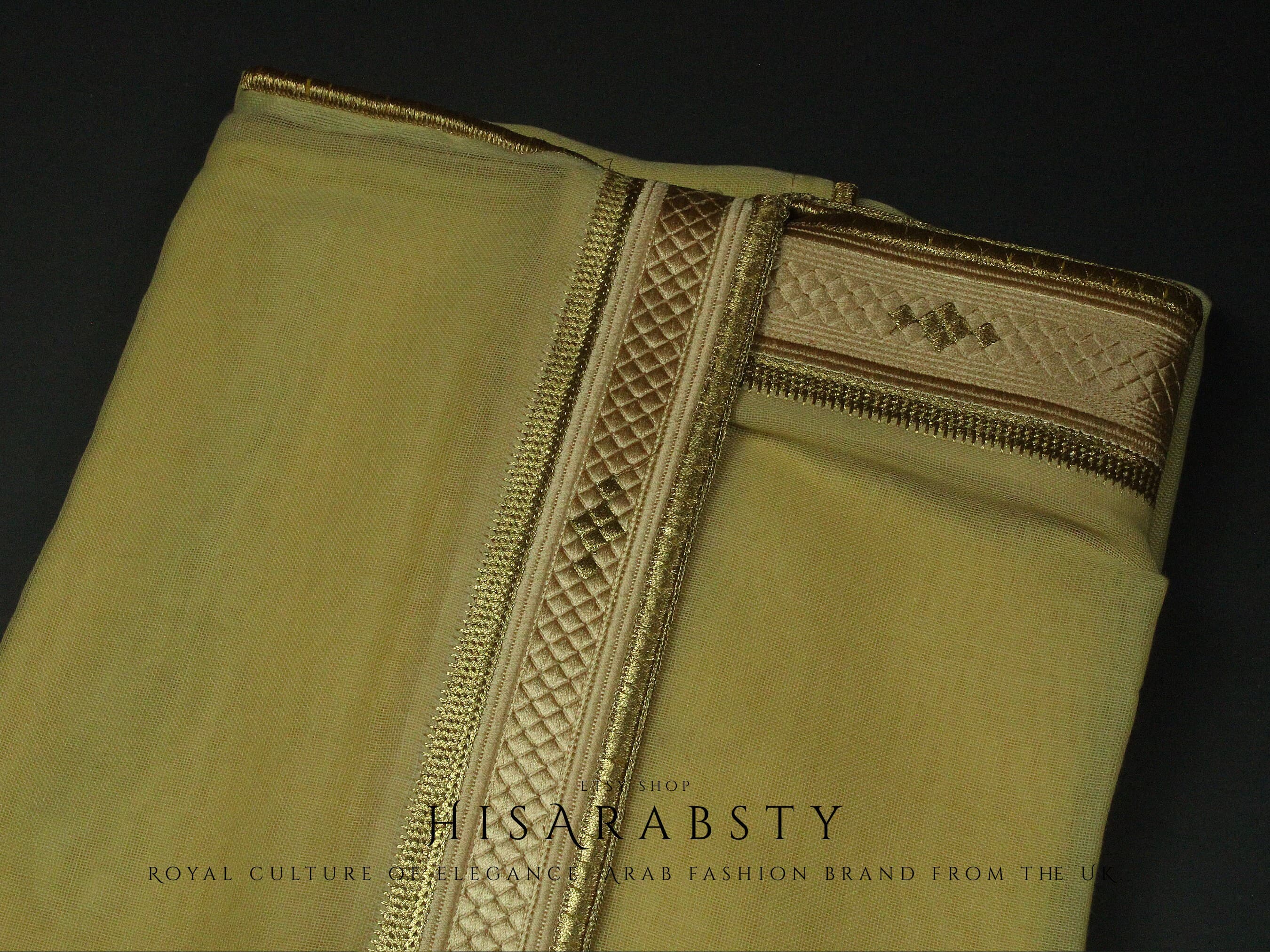 Rare Authentic Light Golden Bisht Premium Khaliji Men Cloak Embroidery Perfect for Formal Event celebration Mishla ʿAbāʾas Garment Arab AR62 - image 3