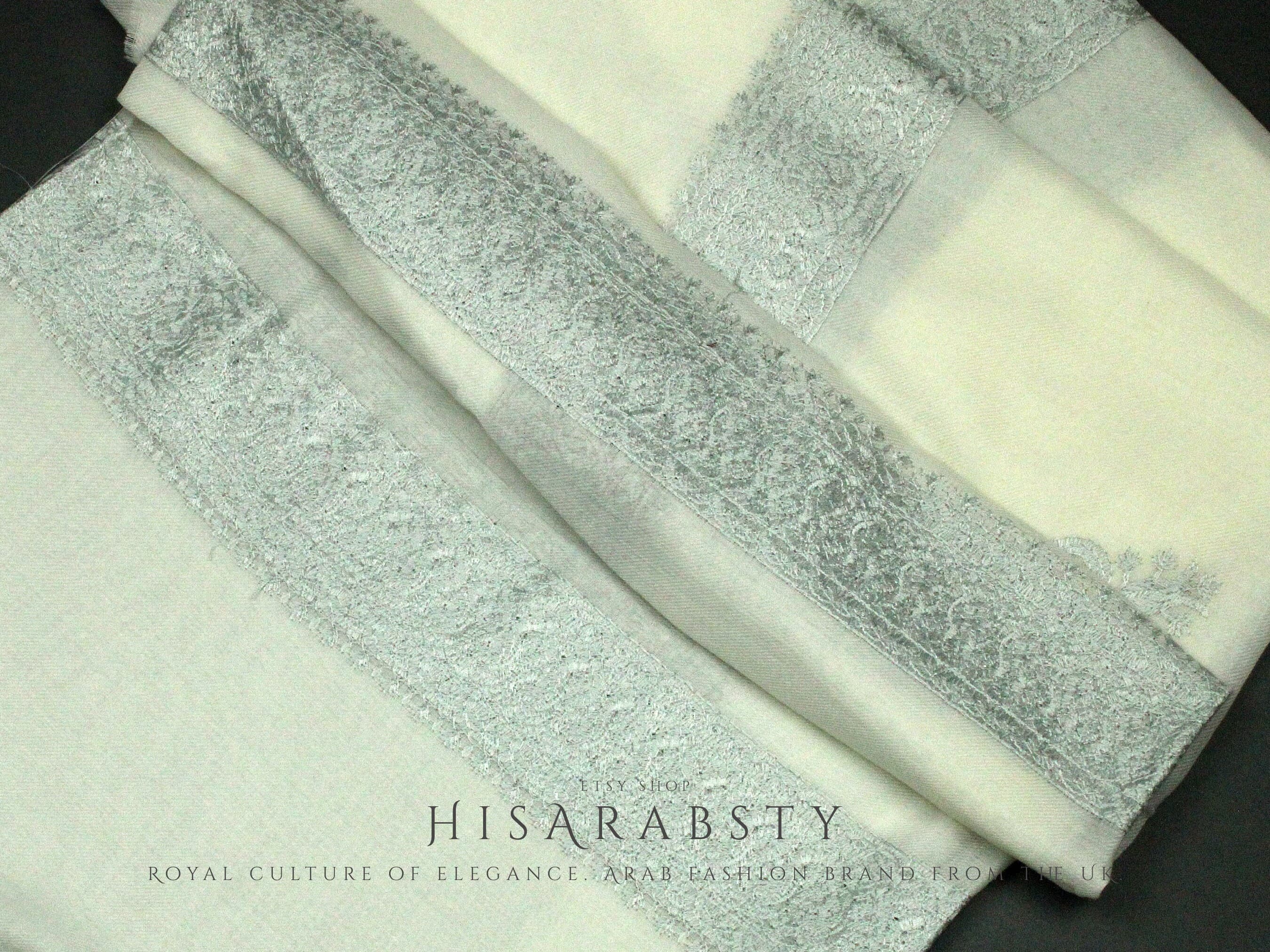 Rare Off-White Authentic Yemeni Shemagh Embroidered Scarf Amazing Keffiyeh Imamah Turban Modest Outfit Islamic Attire Ghutra Headwear AR122 - image 4