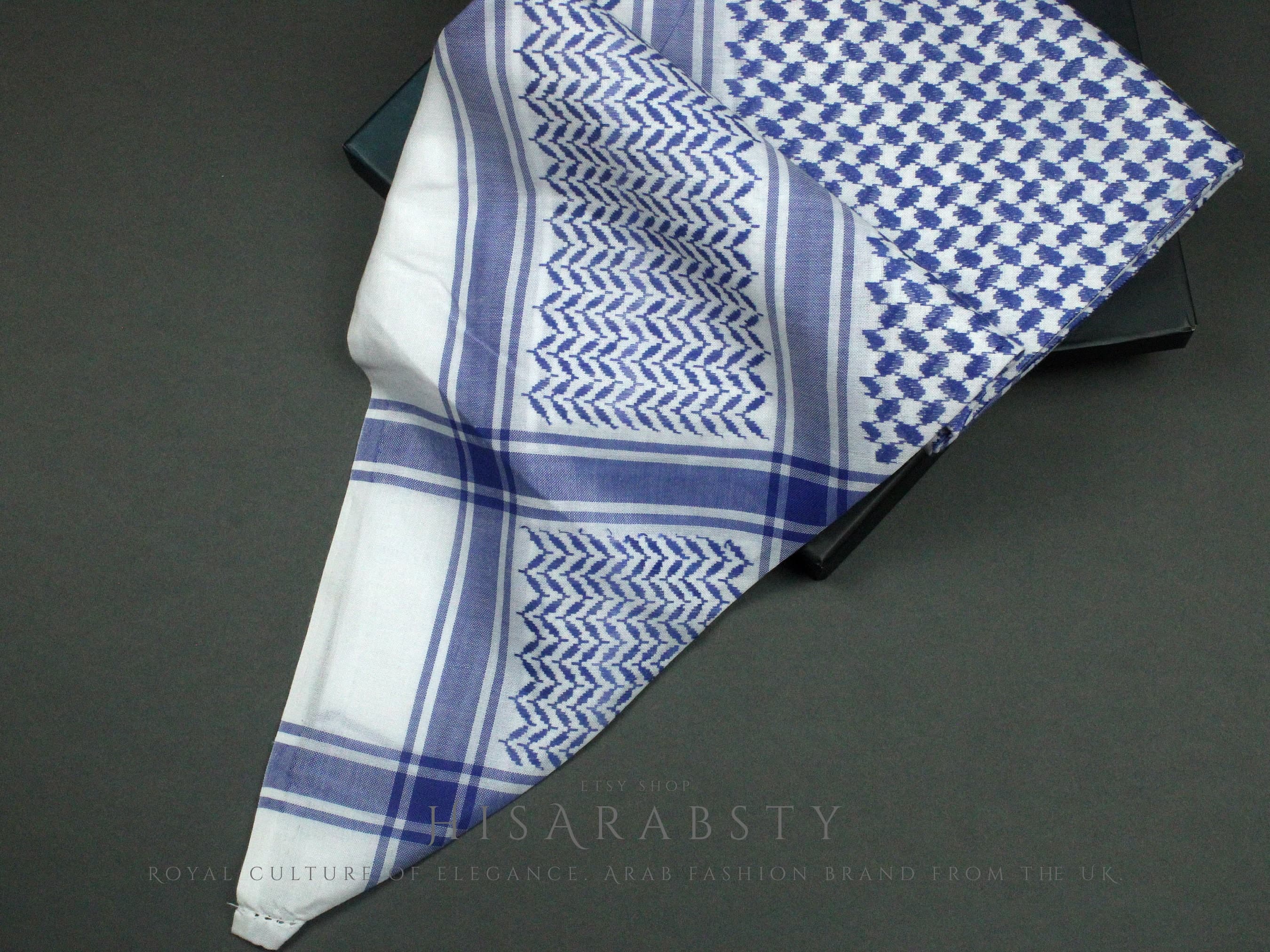 Rare Premium Shemagh Blue and White Keffiyeh Original Arabian Scarf Saudi Arabian Imamah Islamic Arabi Attire Ghutra Outfit Cotton Soft AR28