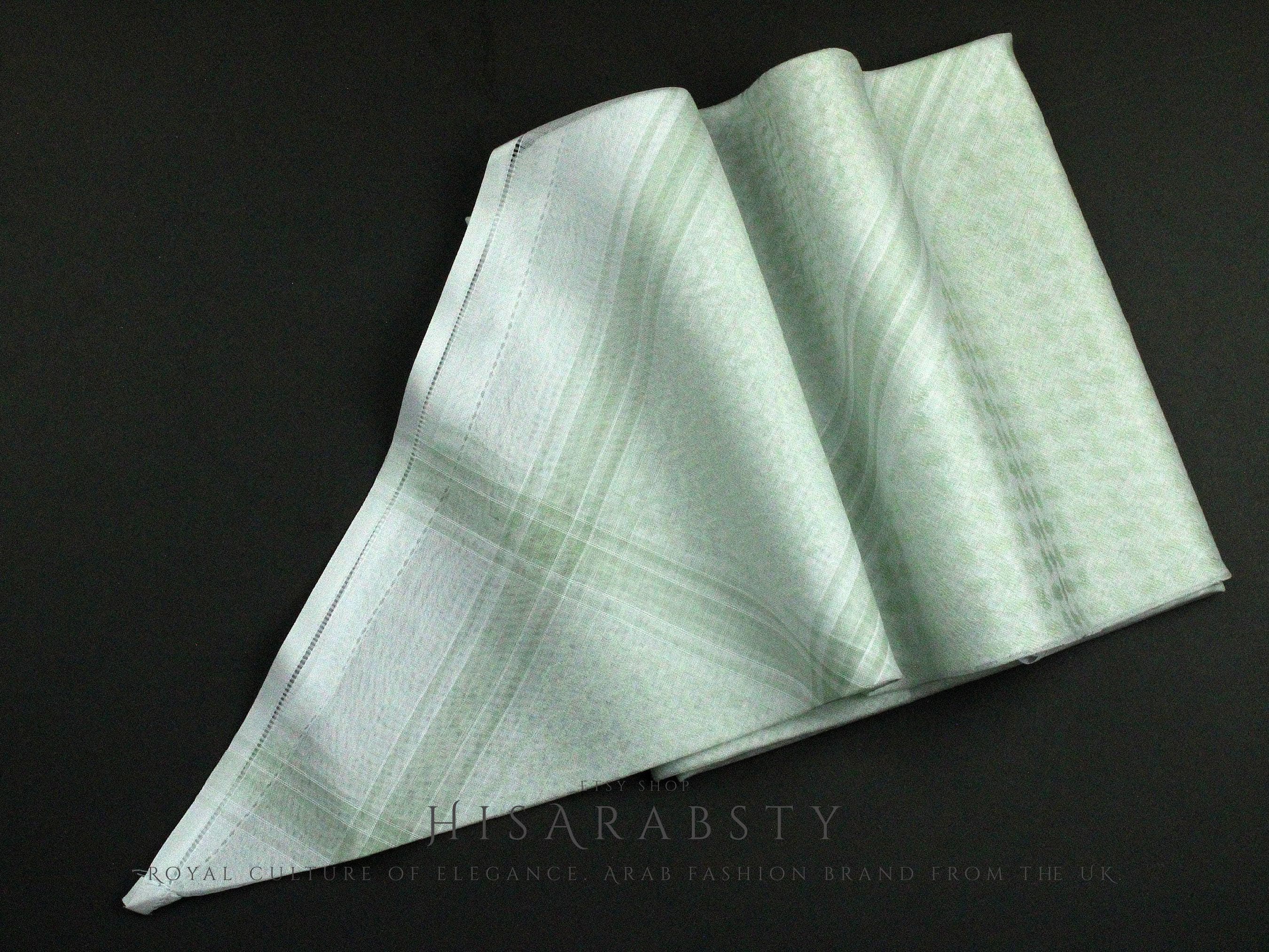 Rare Premium Mint Green and White Saudi Shemagh Classic Scarf Super Soft LightWeight Easy To Wear Keffiyeh Imamah Ghutra MT2