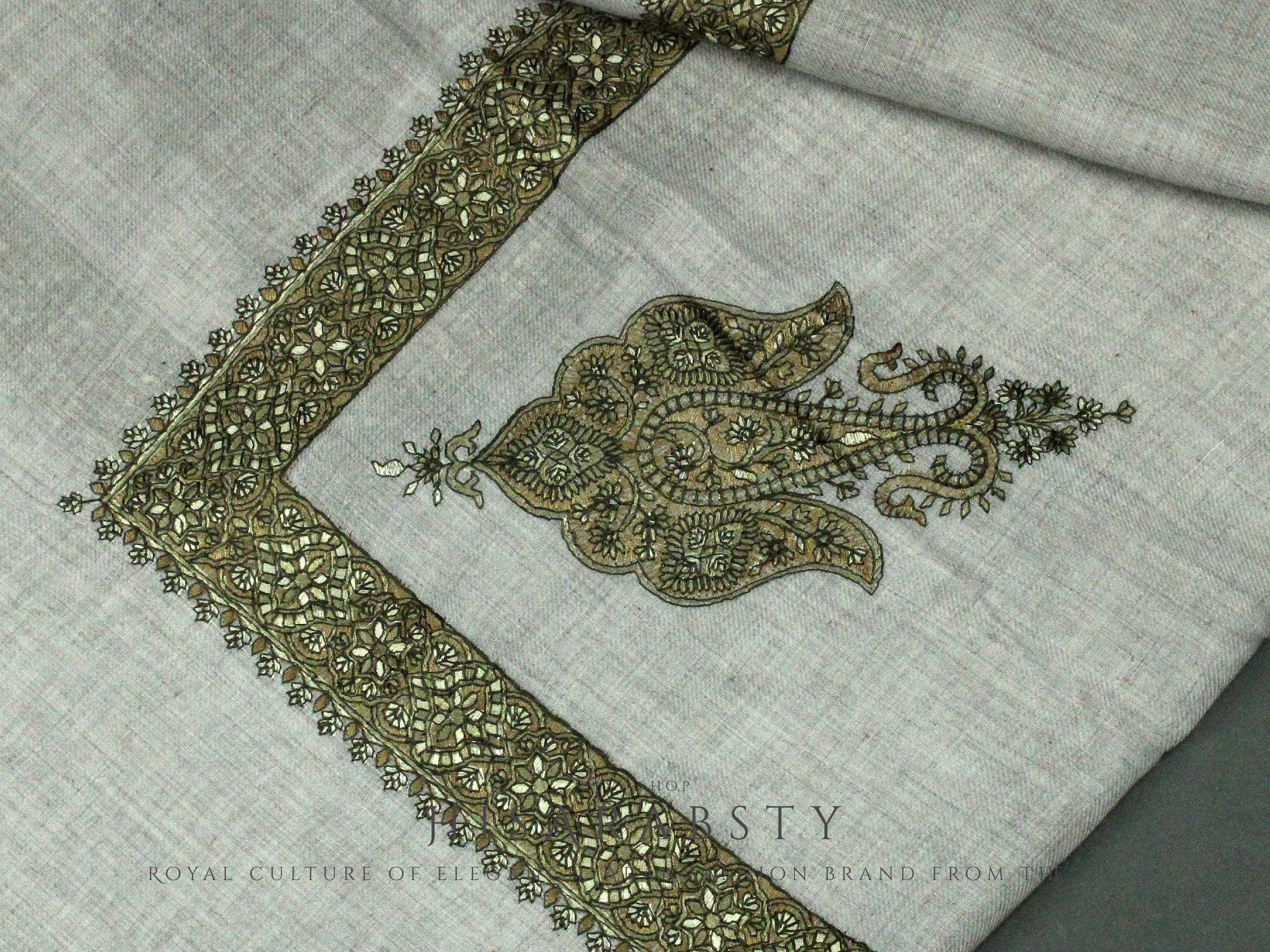 Rare Grey Authentic Yemeni Shemagh Embroidered Scarf Premium Keffiyeh Imamah Turban Eid Outfit Islamic Attire Gift Ghutra Headwear AR103 - image 4
