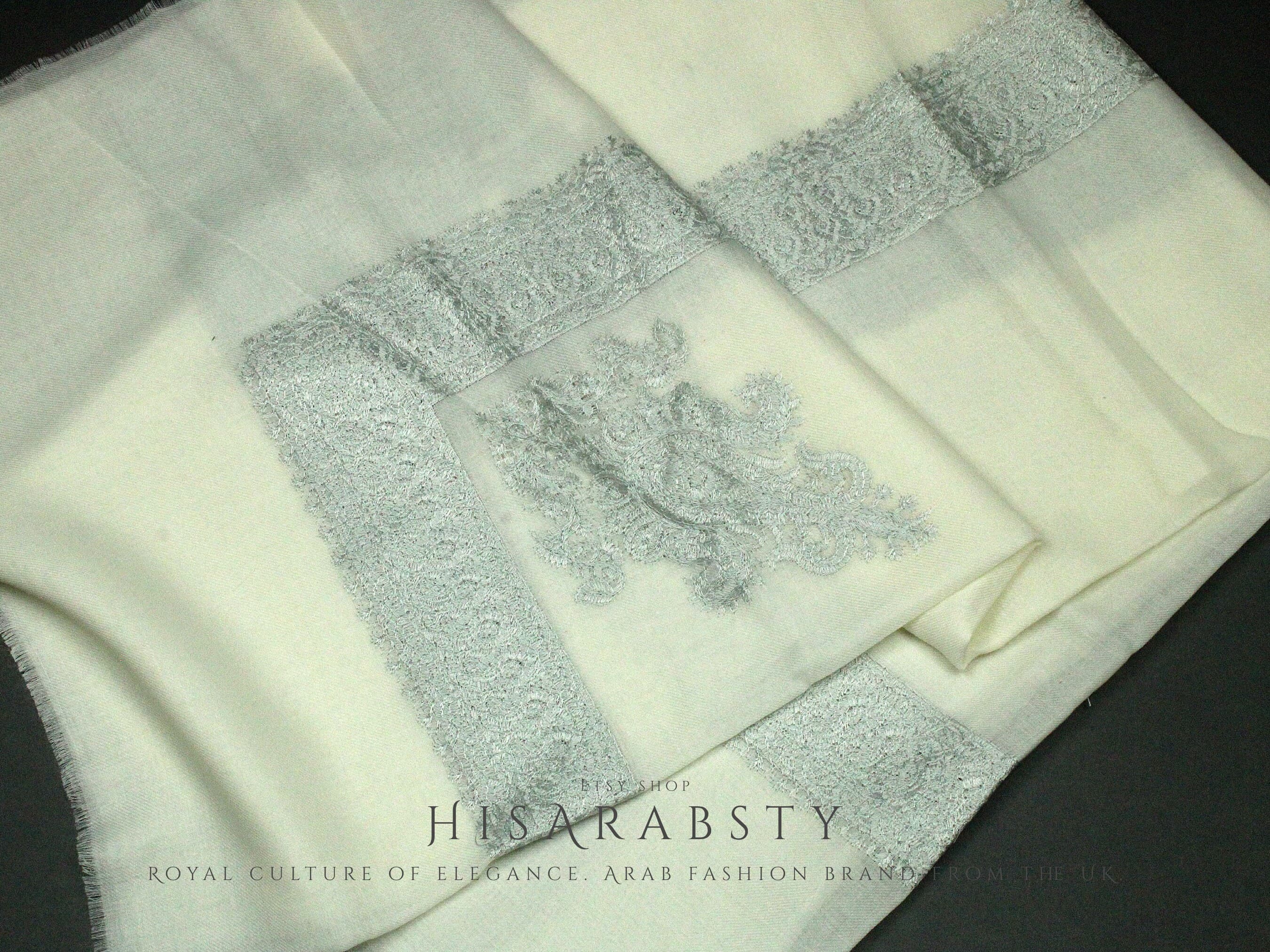 Rare Off-White Authentic Yemeni Shemagh Embroidered Scarf Amazing Keffiyeh Imamah Turban Modest Outfit Islamic Attire Ghutra Headwear AR122