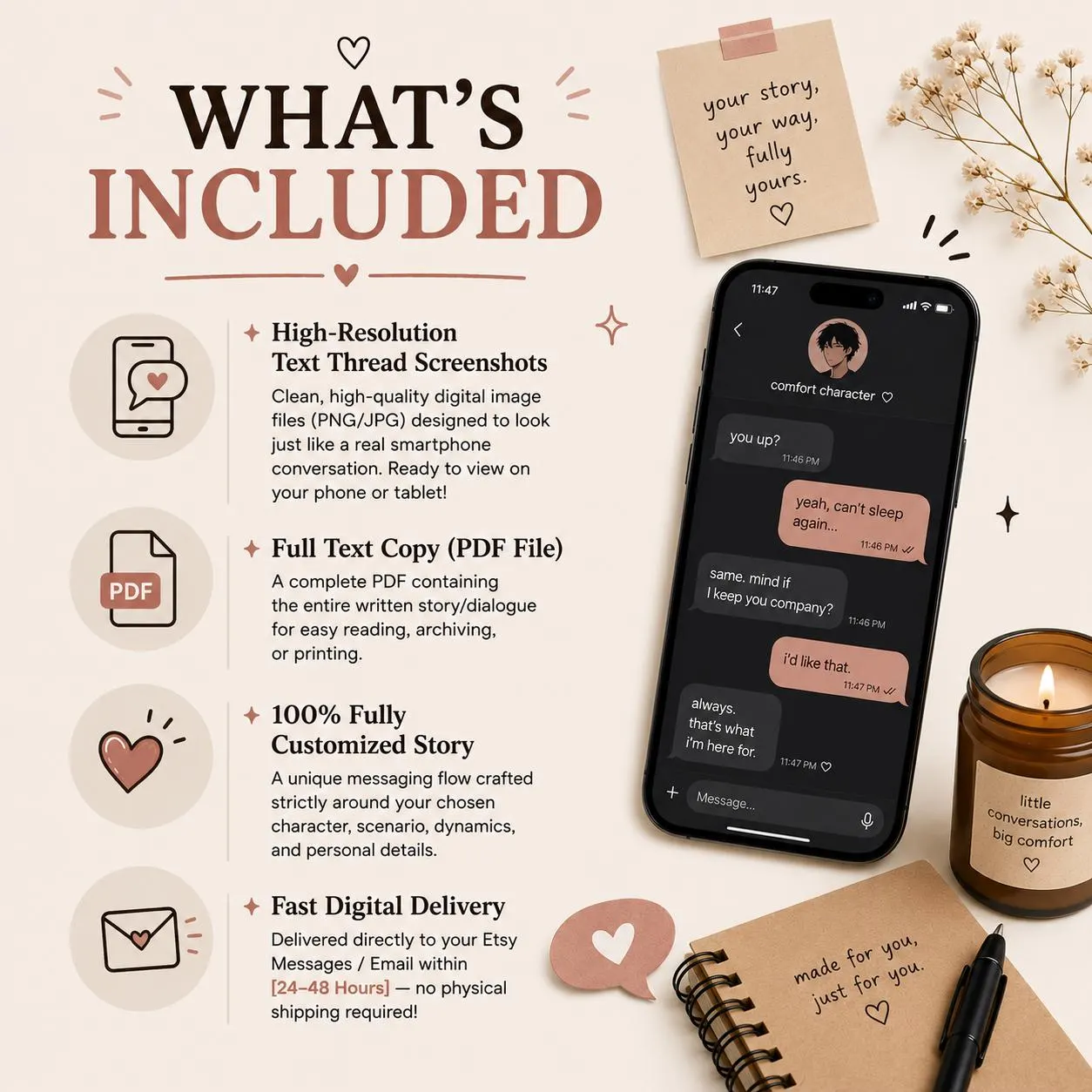 Personalized Text Message Story | Comfort Character Chat (Digital Gift) - image 4