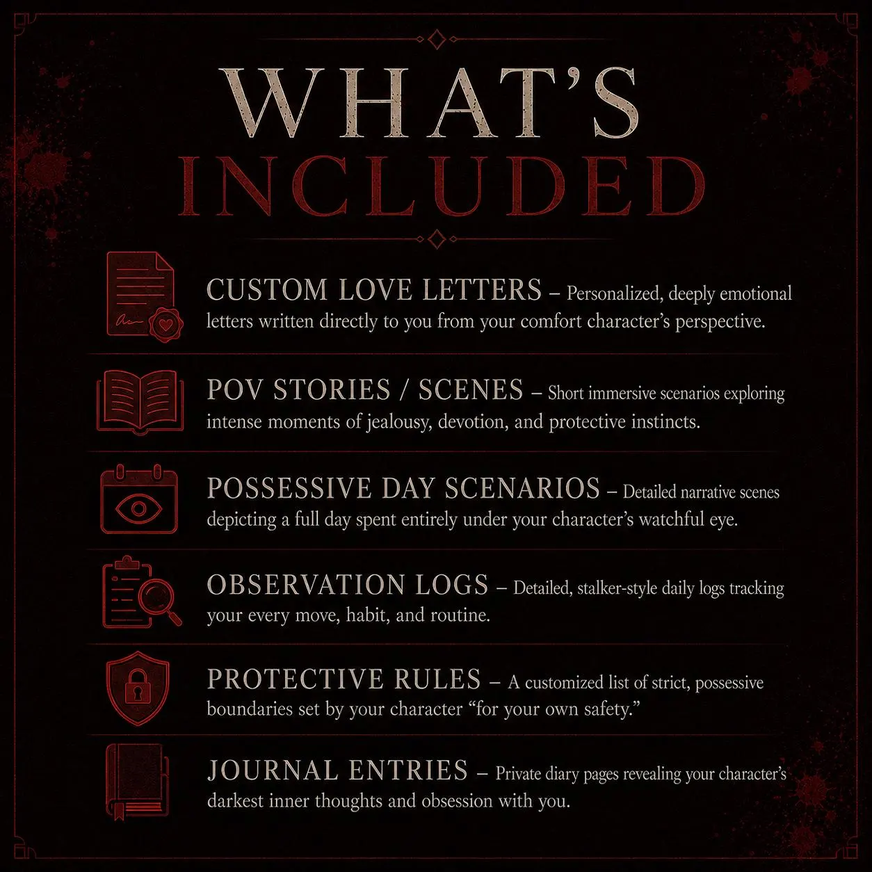 Ultimate Yandere Custom Comfort Character Package  Obsessive Devotion Dark Romance Gift, Personalized Anime Journal Playlist Digital PDF - image 3