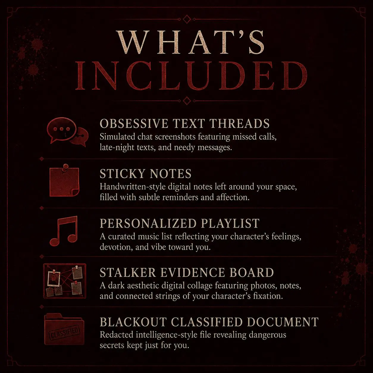 Ultimate Yandere Custom Comfort Character Package  Obsessive Devotion Dark Romance Gift, Personalized Anime Journal Playlist Digital PDF - image 4