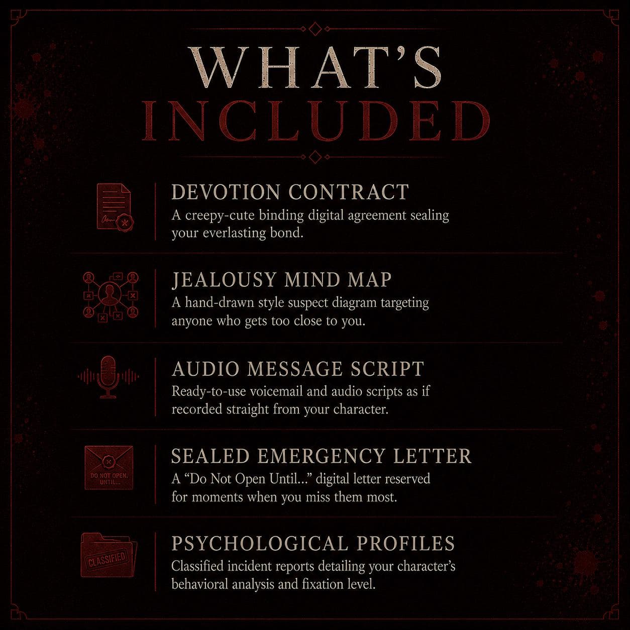 Ultimate Yandere Custom Comfort Character Package  Obsessive Devotion Dark Romance Gift, Personalized Anime Journal Playlist Digital PDF - image 5