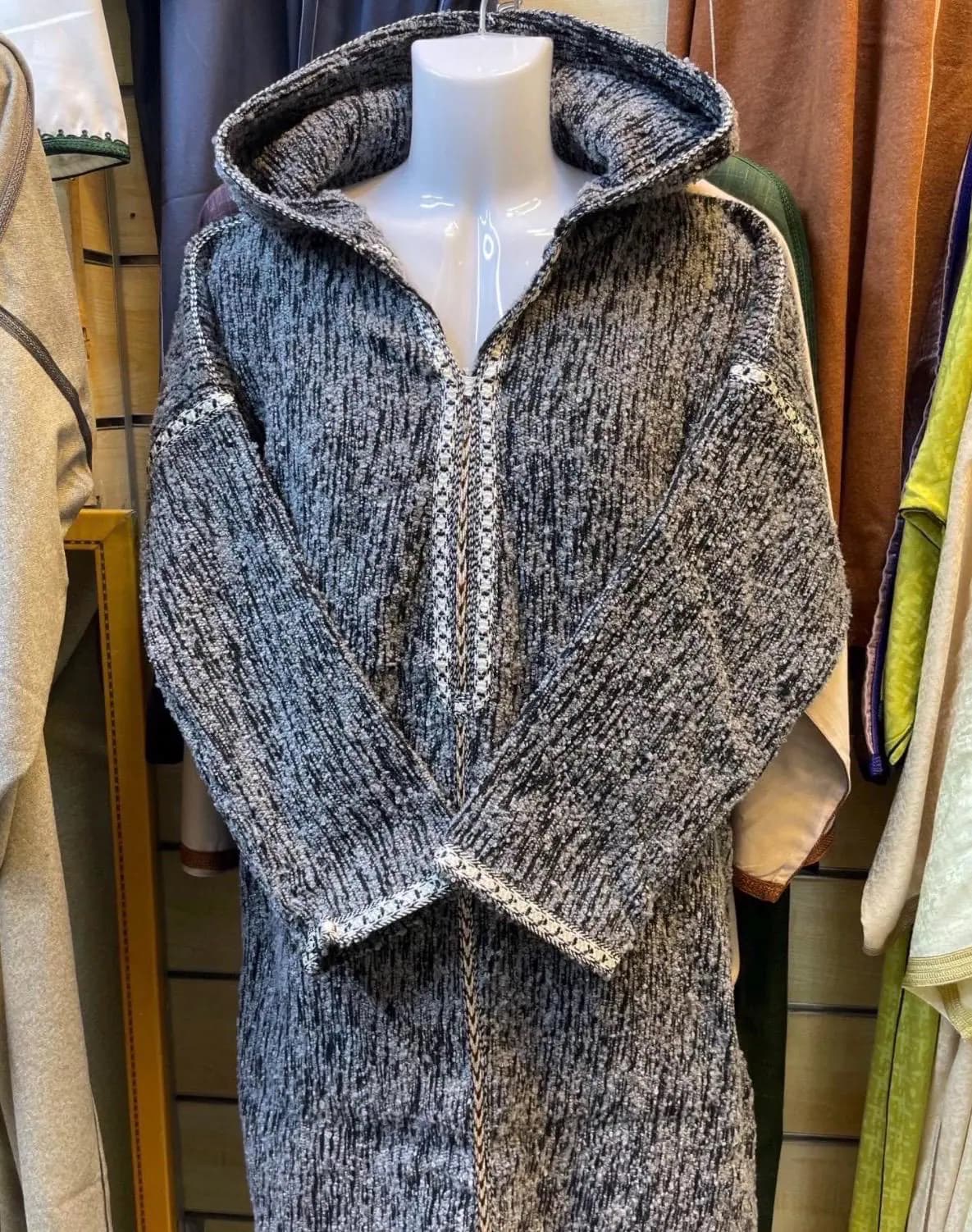 Handwoven Wool Jelaba with Hood | Traditional Moroccan Berber Winter Thobe | Unisex Thick Texture Djellaba | Ethnic Tassel Robe - image 4