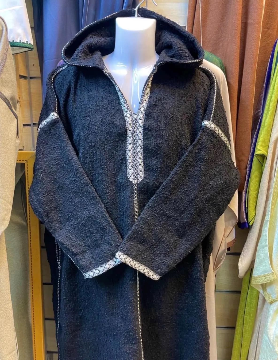 Handwoven Wool Jelaba with Hood | Traditional Moroccan Berber Winter Thobe | Unisex Thick Texture Djellaba | Ethnic Tassel Robe - image 5
