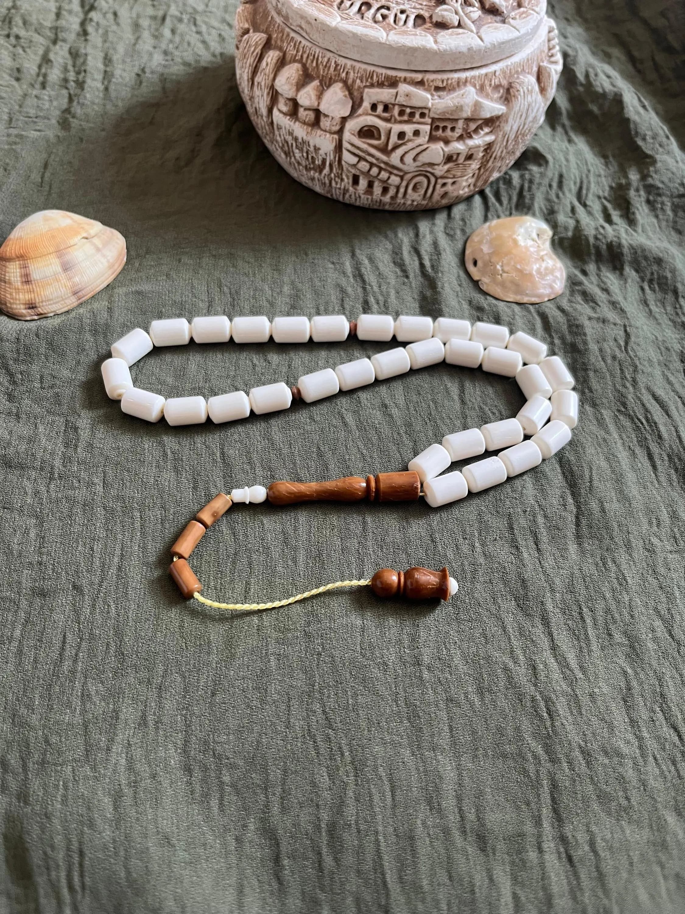 Handcrafted Camel Bone & Kuka Wood Misbaha – 33-Bead Muslim Tasbih