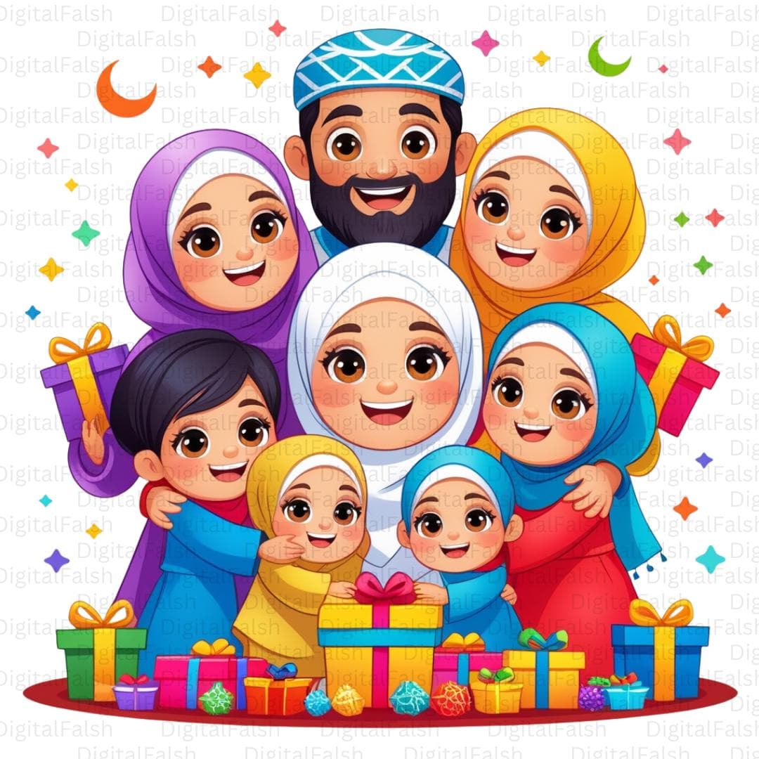 Eid Mubarak PNG Bundle, Islamic Ramadan Clipart, Happy Eid,  Muslim Kids (Digital Download) - image 3