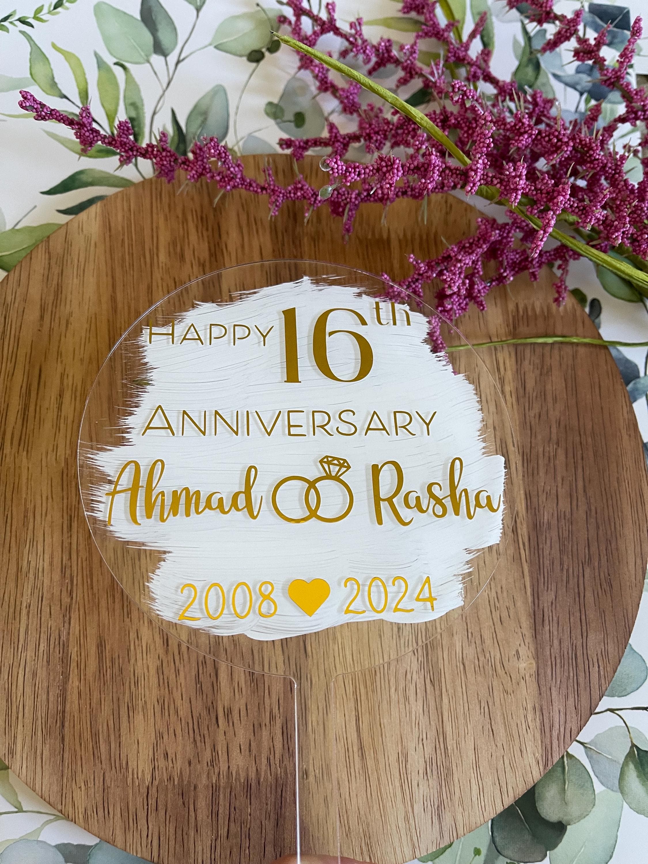 Custom Happy Anniversary Cake Topper: Hand-Painted Acrylic - image 3