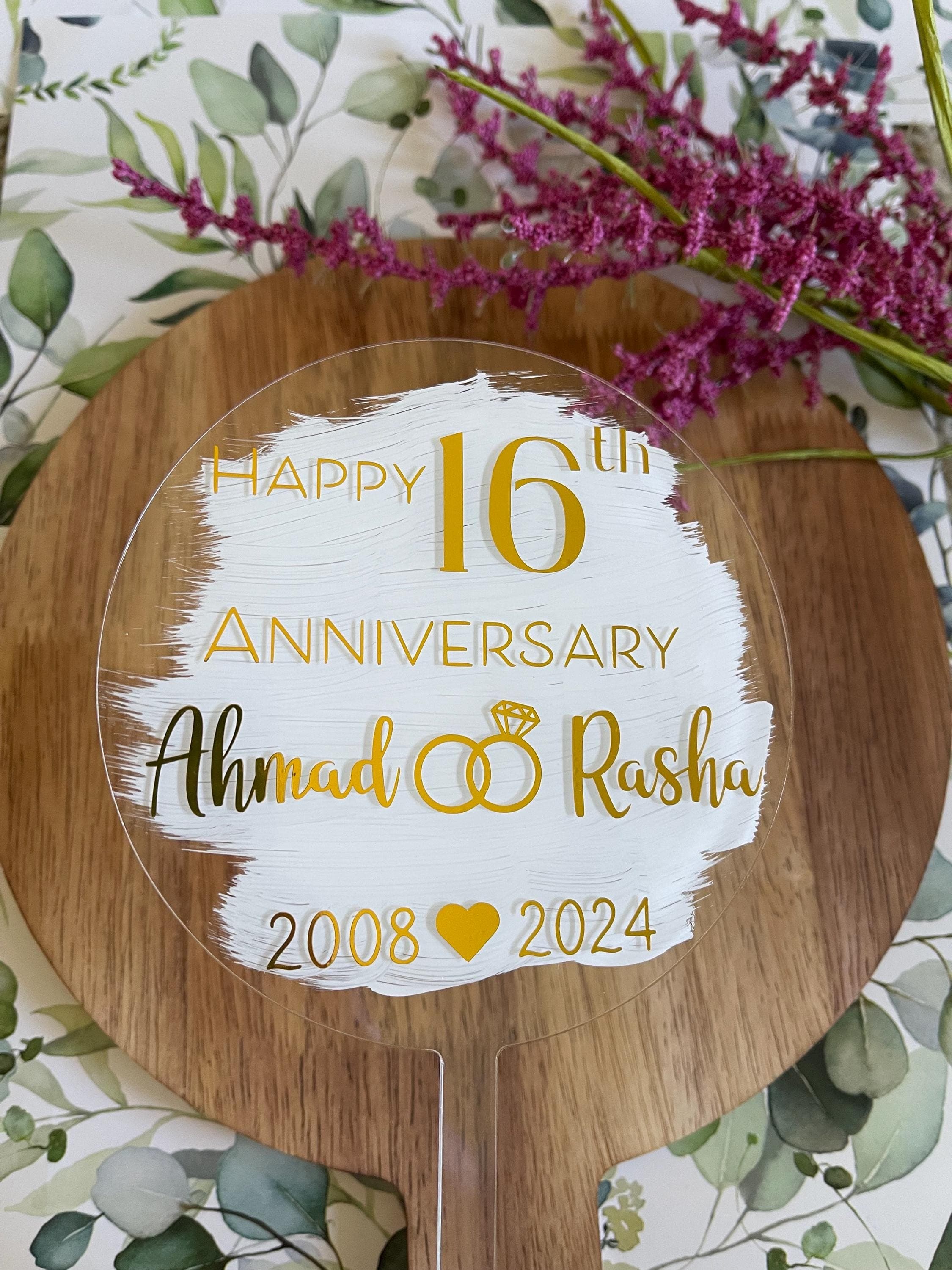 Custom Happy Anniversary Cake Topper: Hand-Painted Acrylic
