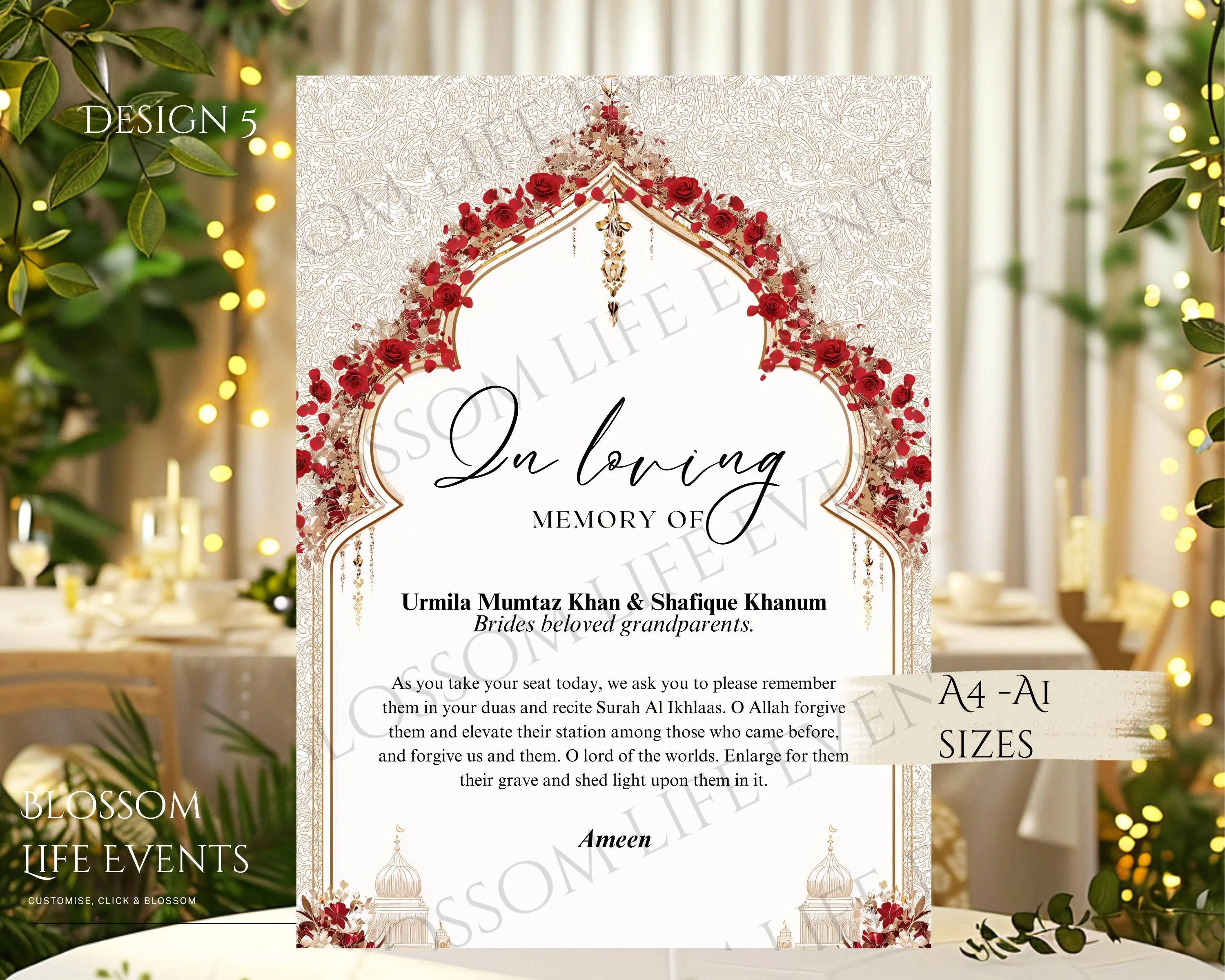 Wedding Memorial Sign | In Loving Memory Nikkah Board | Islamic Wedding Decor