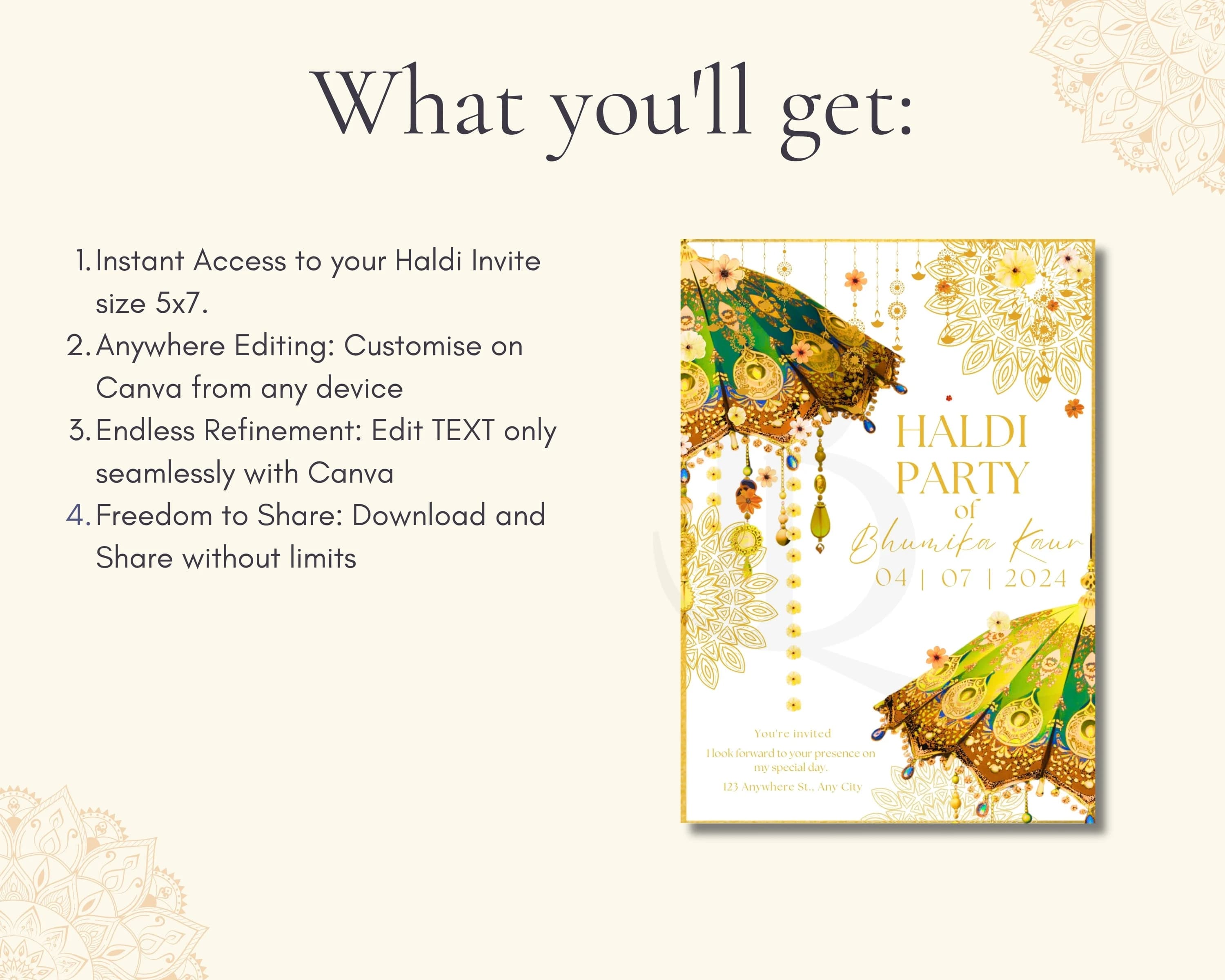 Haldi Holud Gaye Haldhi Invite Invitation  Printable Umbrealla indian invite Orange and Yellow