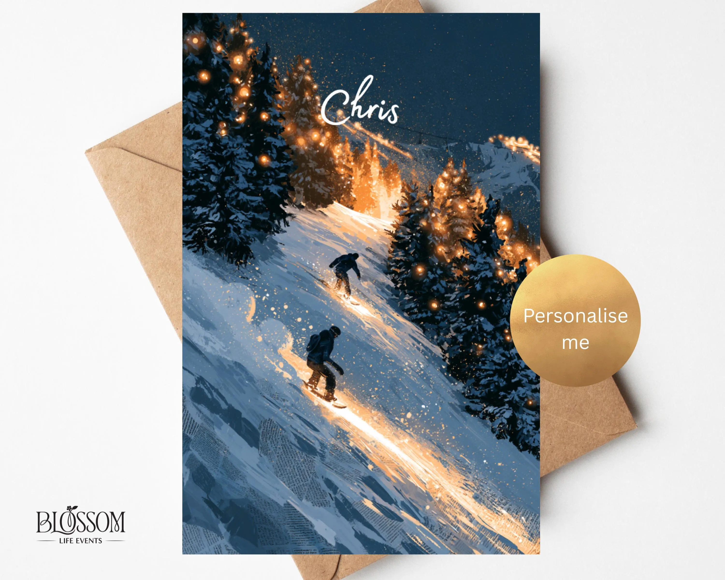 Snowboarding Christmas Card | Winter Sports Xmas Card for Him Her | Snowboard Lover Gift | Mountain Christmas Greeting Card