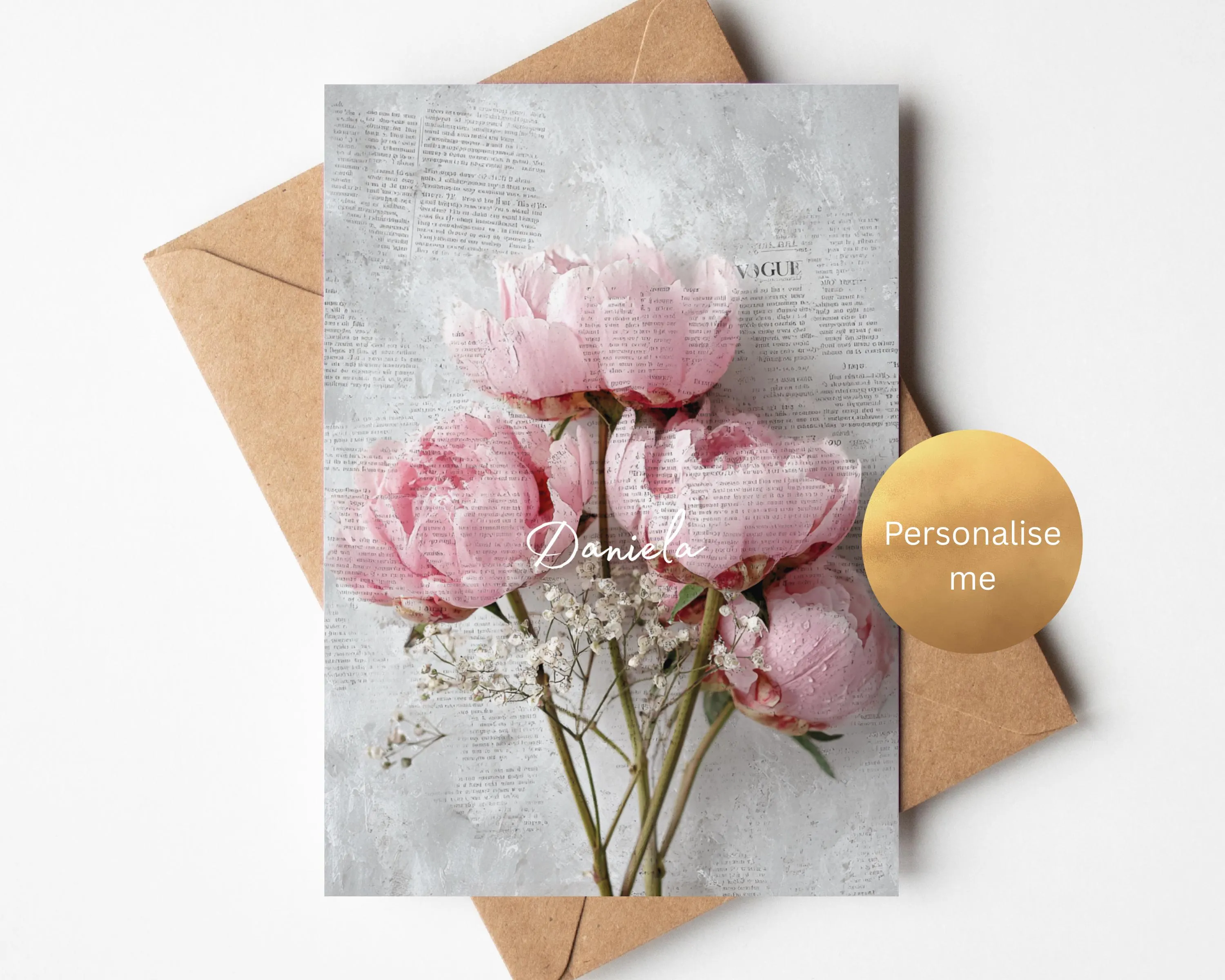 Peonies Birthday Card | Luxury Light Pink Card for Her | Birthday Gift Card for Friend Sister Girlfriend | Designer Bday Card