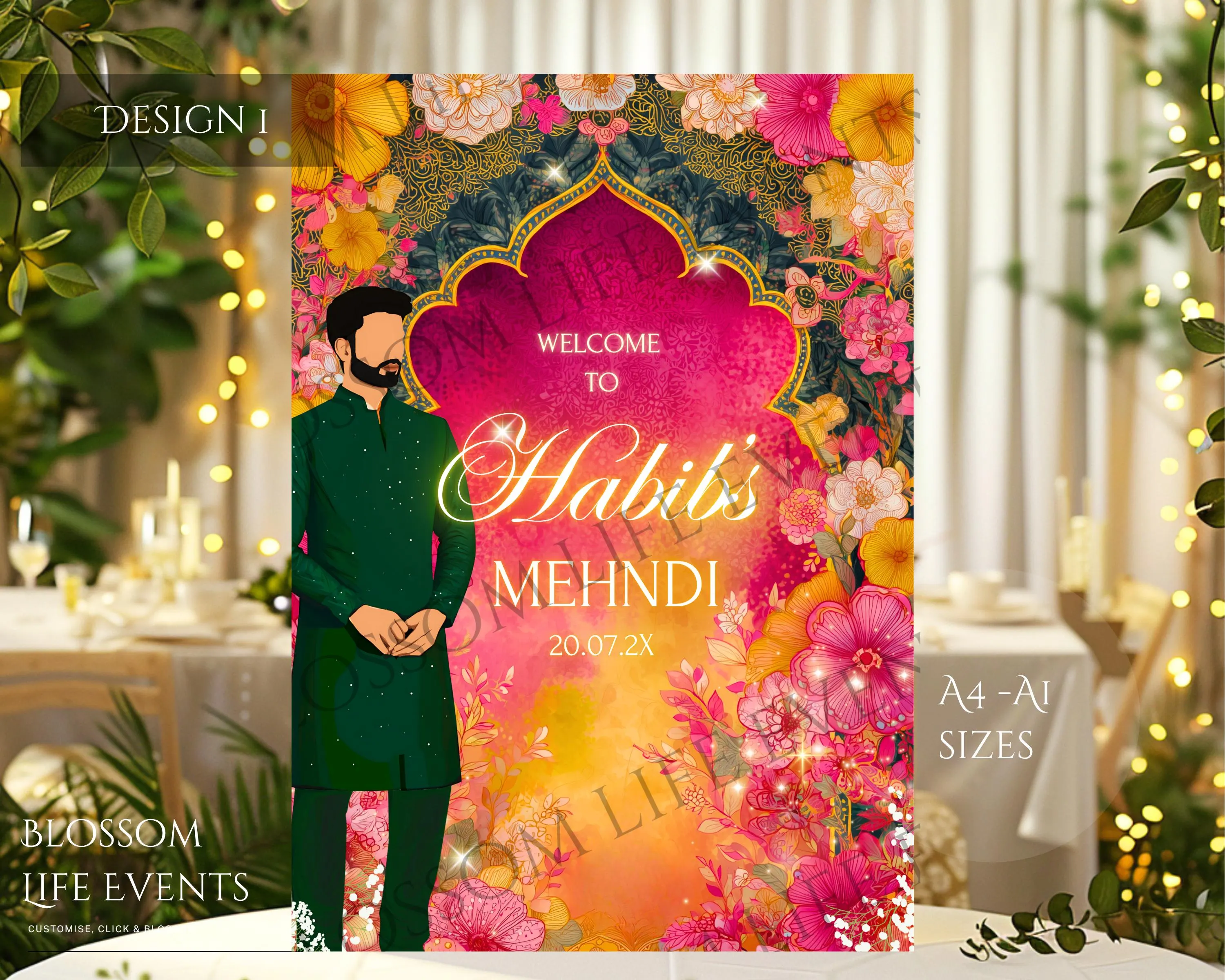Emerald Groom Mehndi Welcome Sign | Personalised Mehndi Board | Dholki Event Sign | Custom Foamex Wedding Sign | Wedding Decor - image 3