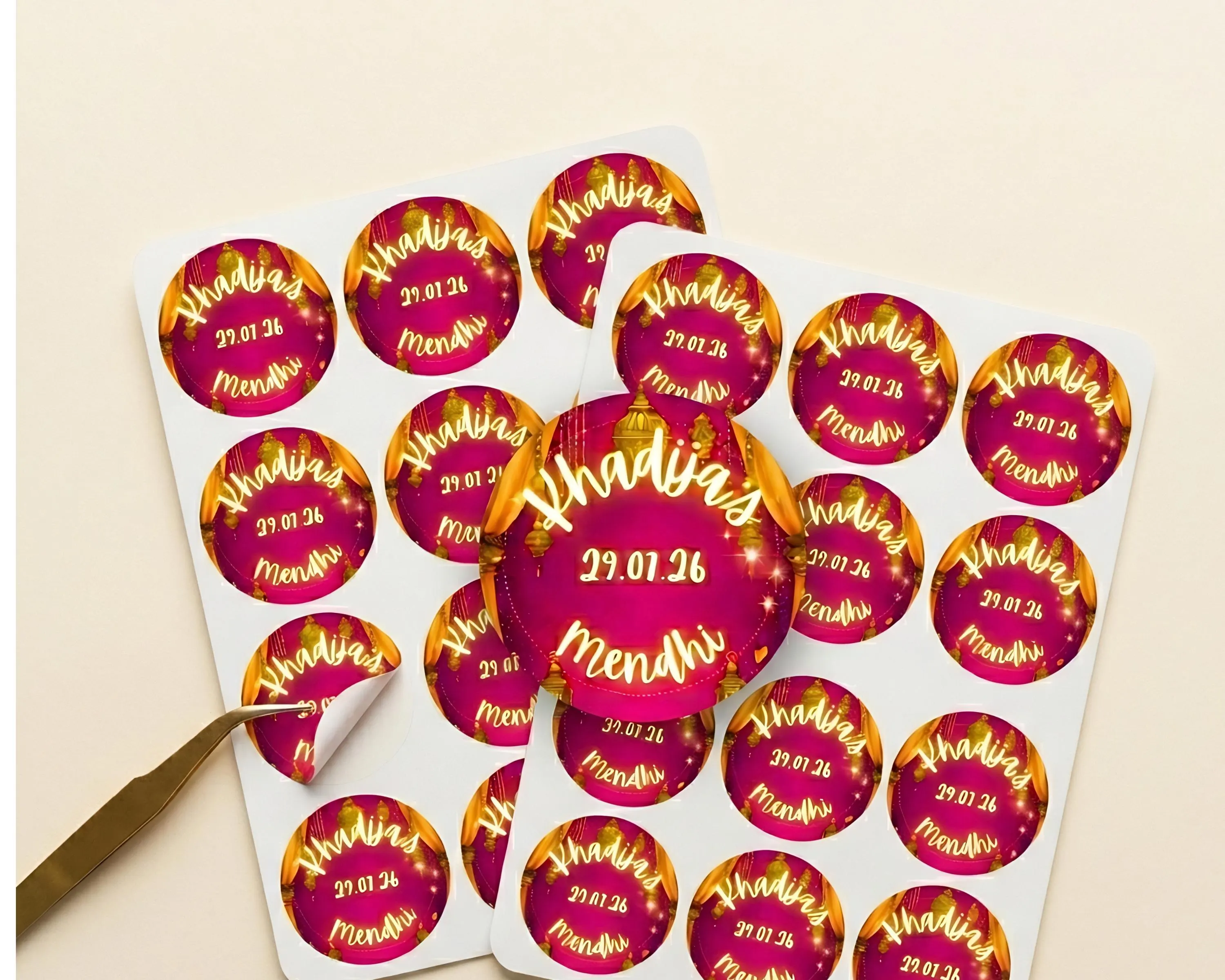 Mehndi Stickers for Mehendi Party Favour stickers Dholki Party Stickers - orange and pink Mehndi stickers for Mehndi Party Printed stickers - image 4