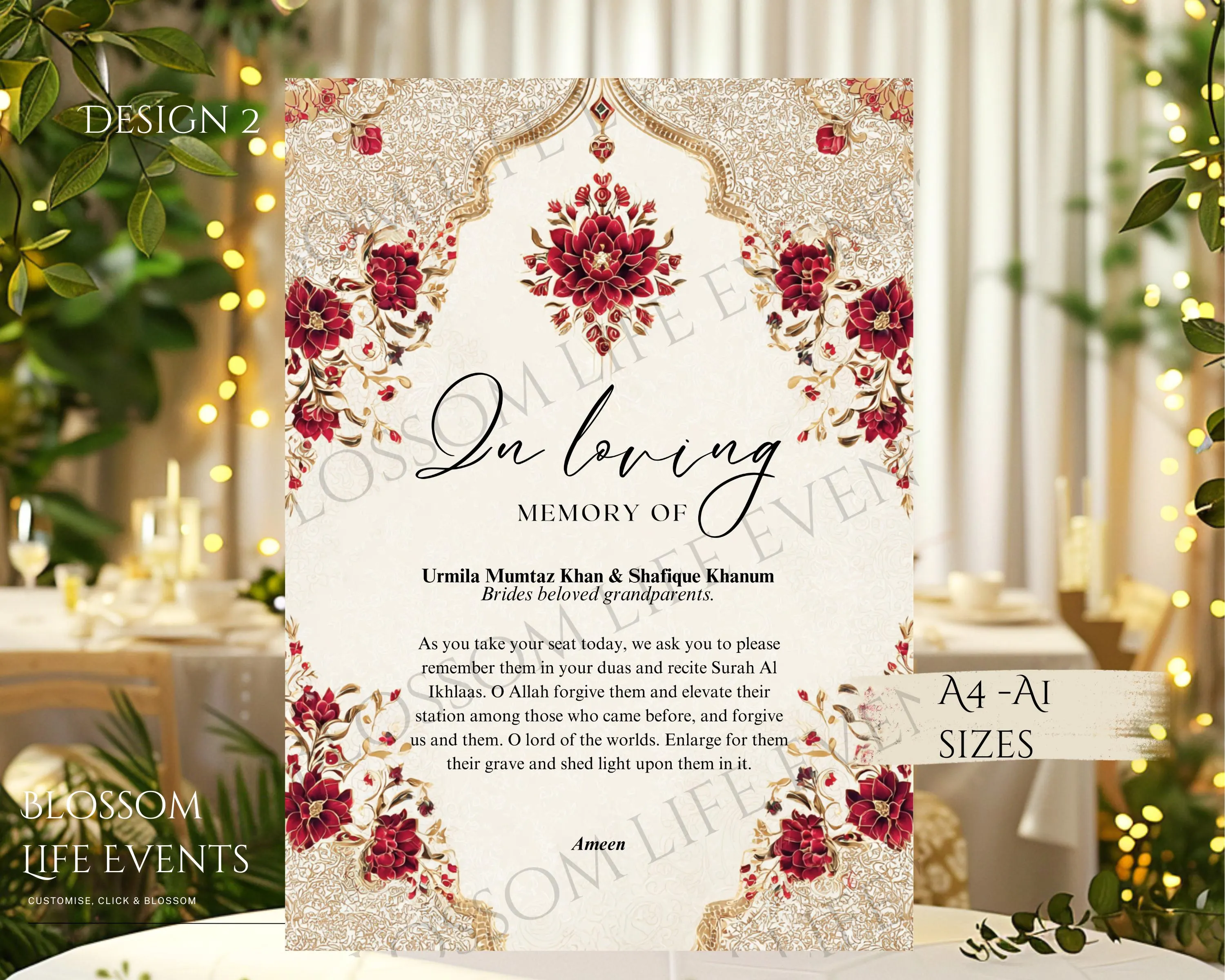 Wedding Memorial Sign | In Loving Memory Nikkah Board | Islamic Wedding Decor - image 4