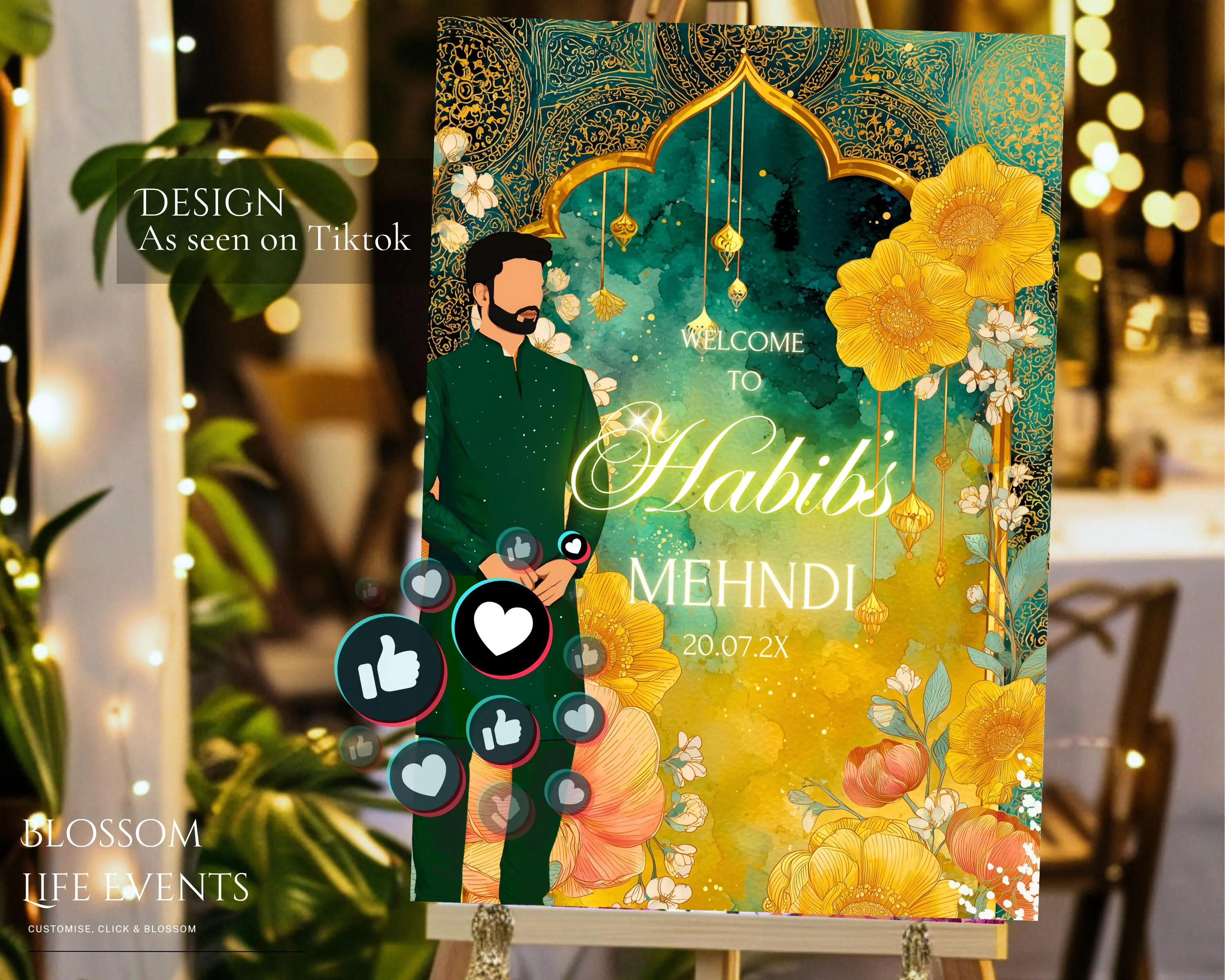 Emerald Groom Mehndi Welcome Sign | Personalised Mehndi Board | Dholki Event Sign | Custom Foamex Wedding Sign | Wedding Decor - image 2