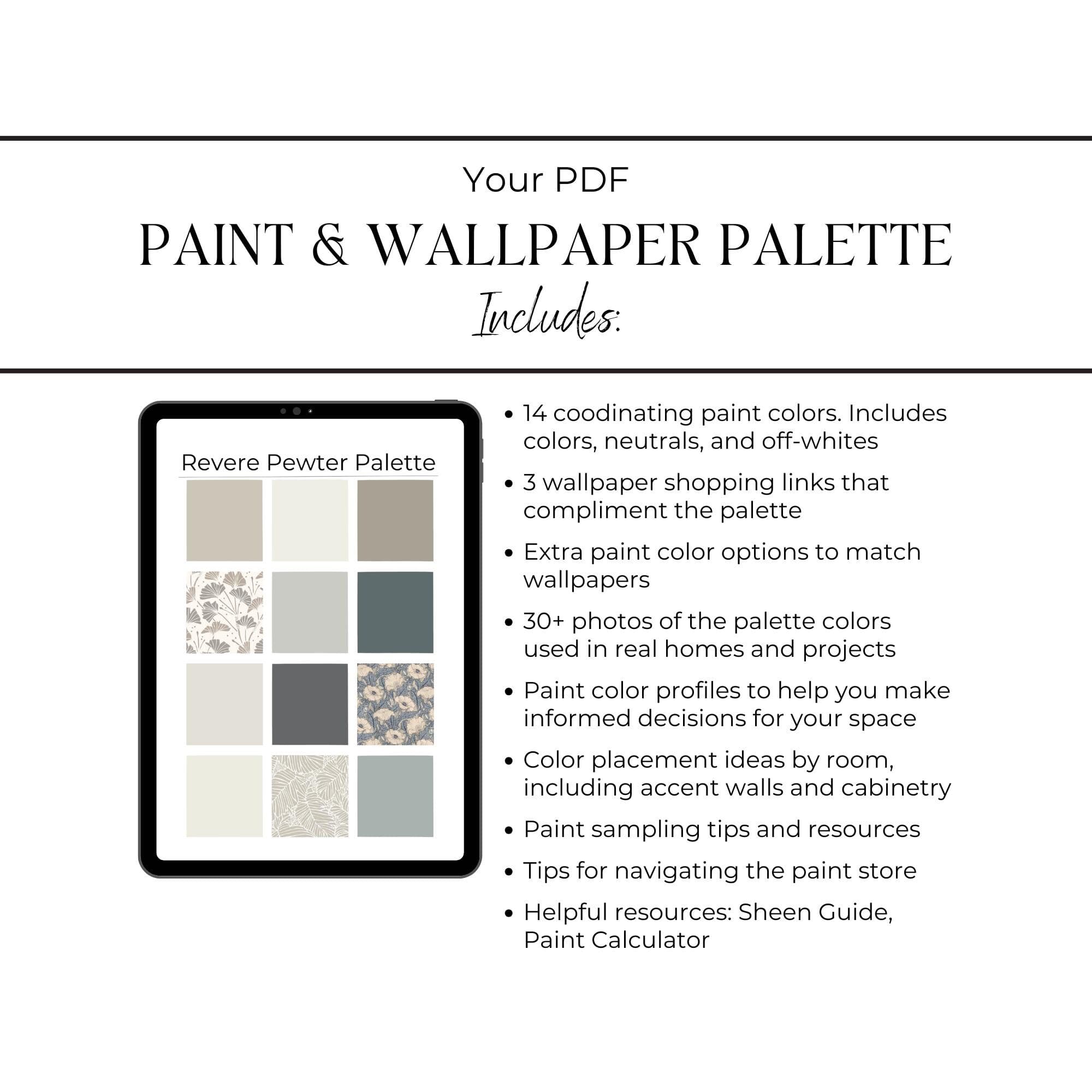 Revere Pewter Benjamin Moore, Wallpaper Paint Palette, Ben Moore Color Pairings, New Construction Paint Colors, Wallpaper Paint Packages - image 5
