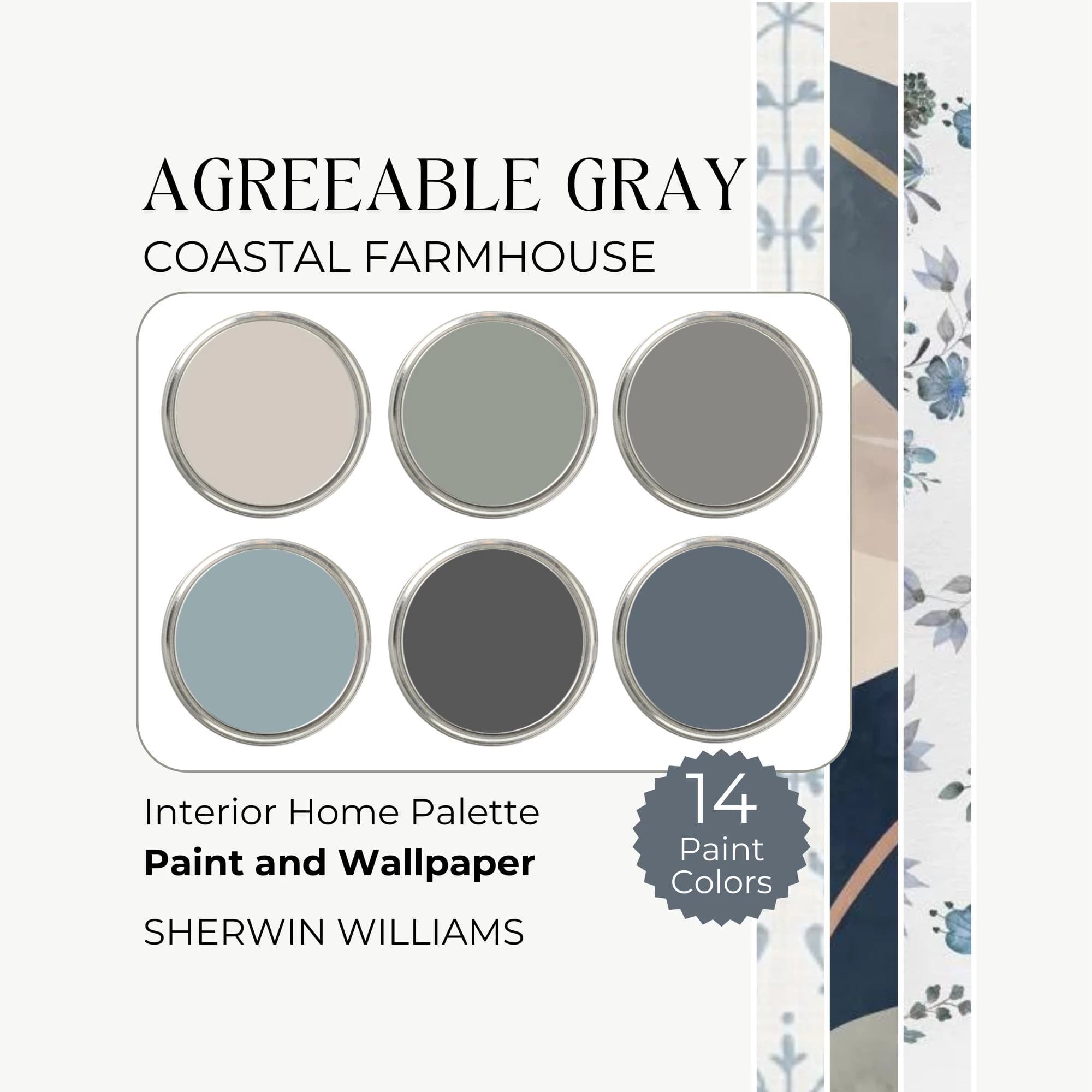 Agreeable Gray Sherwin Williams, Agreeable Gray Color Palette, Coastal Farmhouse Color Palette, Paint and Wallpaper Interior Palette