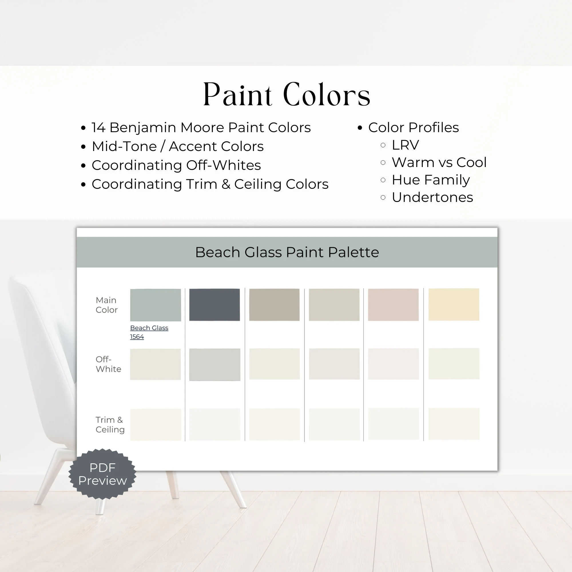 Beach House Color Palette | Benjamin Moore Beach Glass Paint | Coastal Paint Colors | Beach Wallpaper and Paint | Whole House Paint Palette - image 4