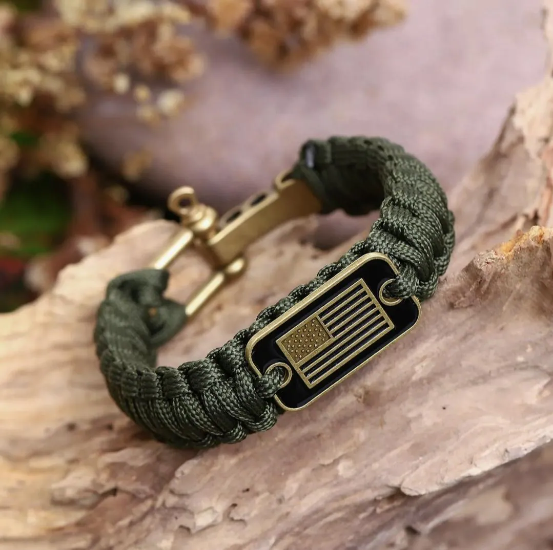 Parcord  adjustable buckle with us flag. gift for military. tactical survival bracelets for men. - image 4