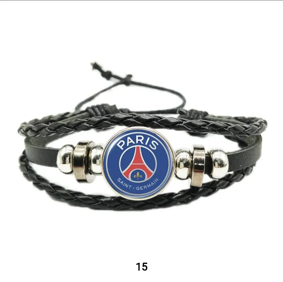 adjustable leather cord bracelet featuring logo of European clubs