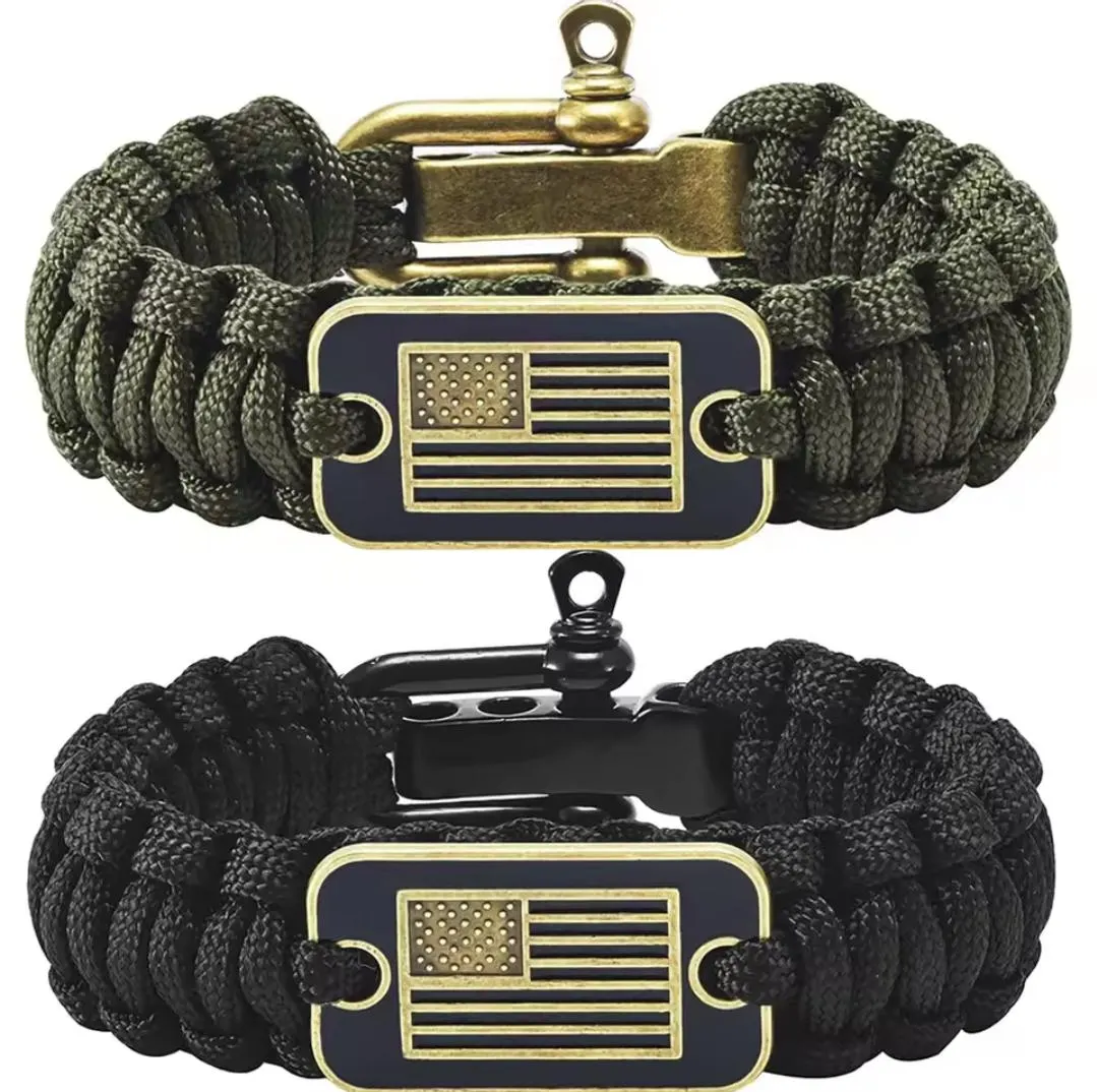 Parcord  adjustable buckle with us flag. gift for military. tactical survival bracelets for men.