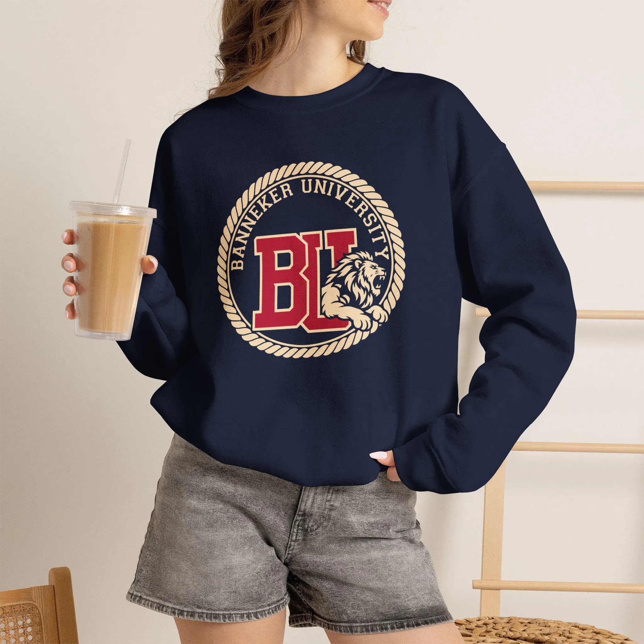 BU Lion Crewneck Sweatshirt | Collegiate Rope Emblem Cosplay - image 3