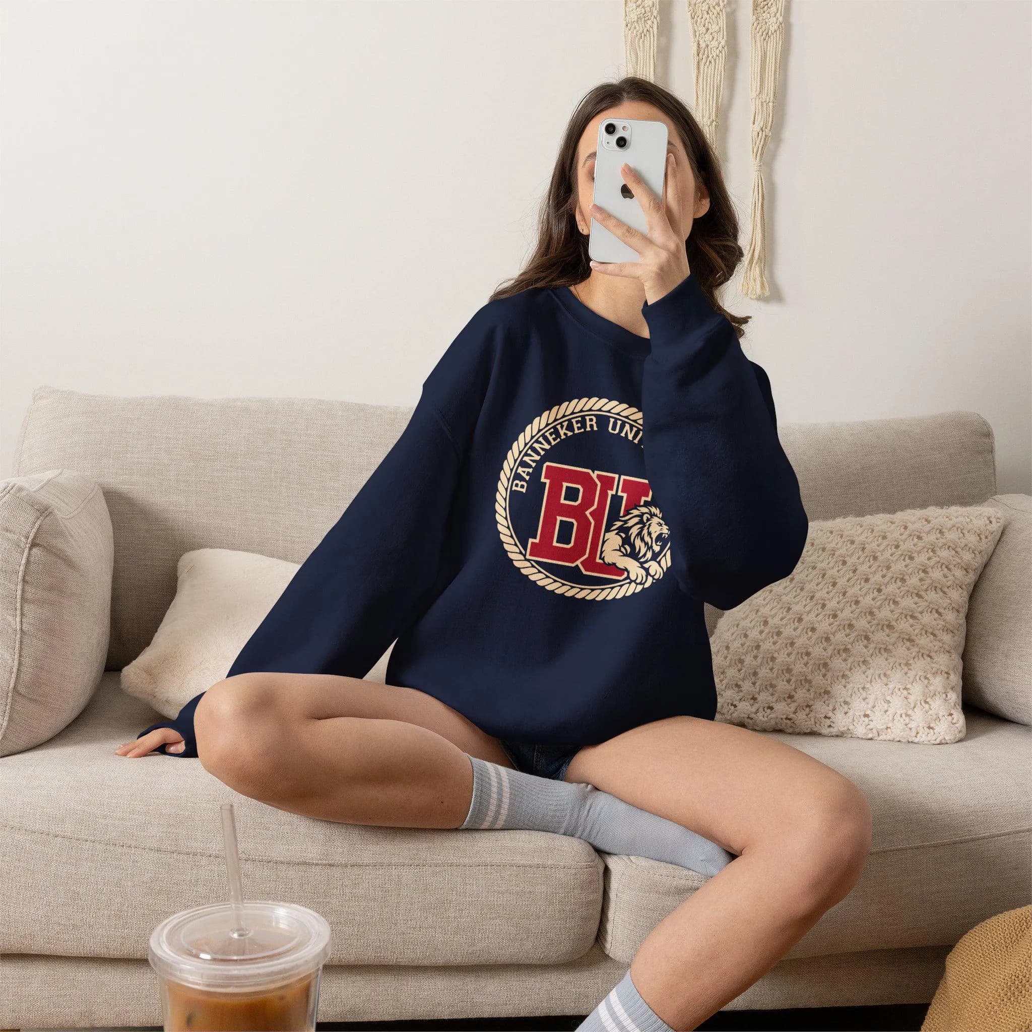BU Lion Crewneck Sweatshirt | Collegiate Rope Emblem Cosplay - image 4