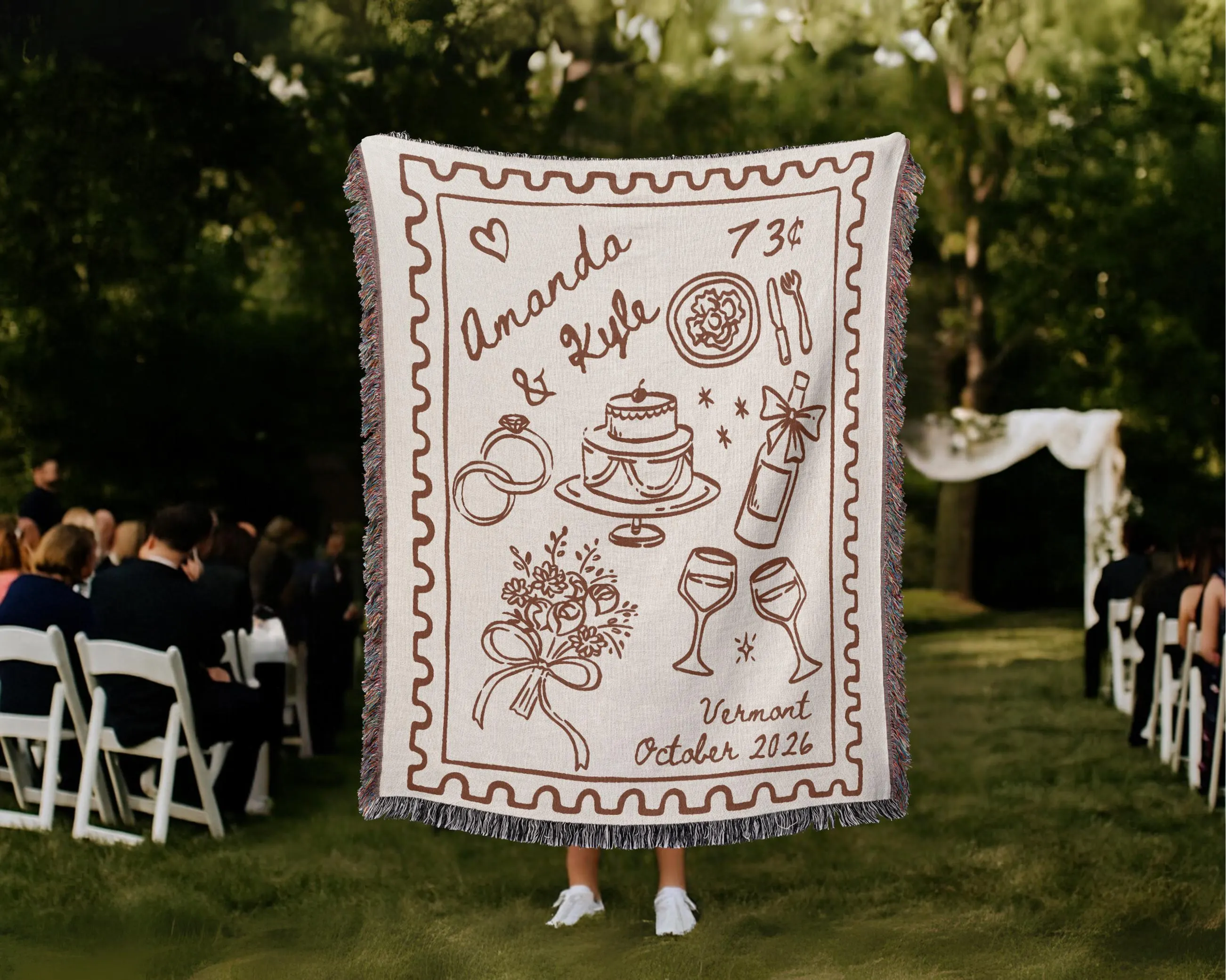 Personalized Woven Wedding Blanket: Custom Names & Date, Tapestry Style - image 3