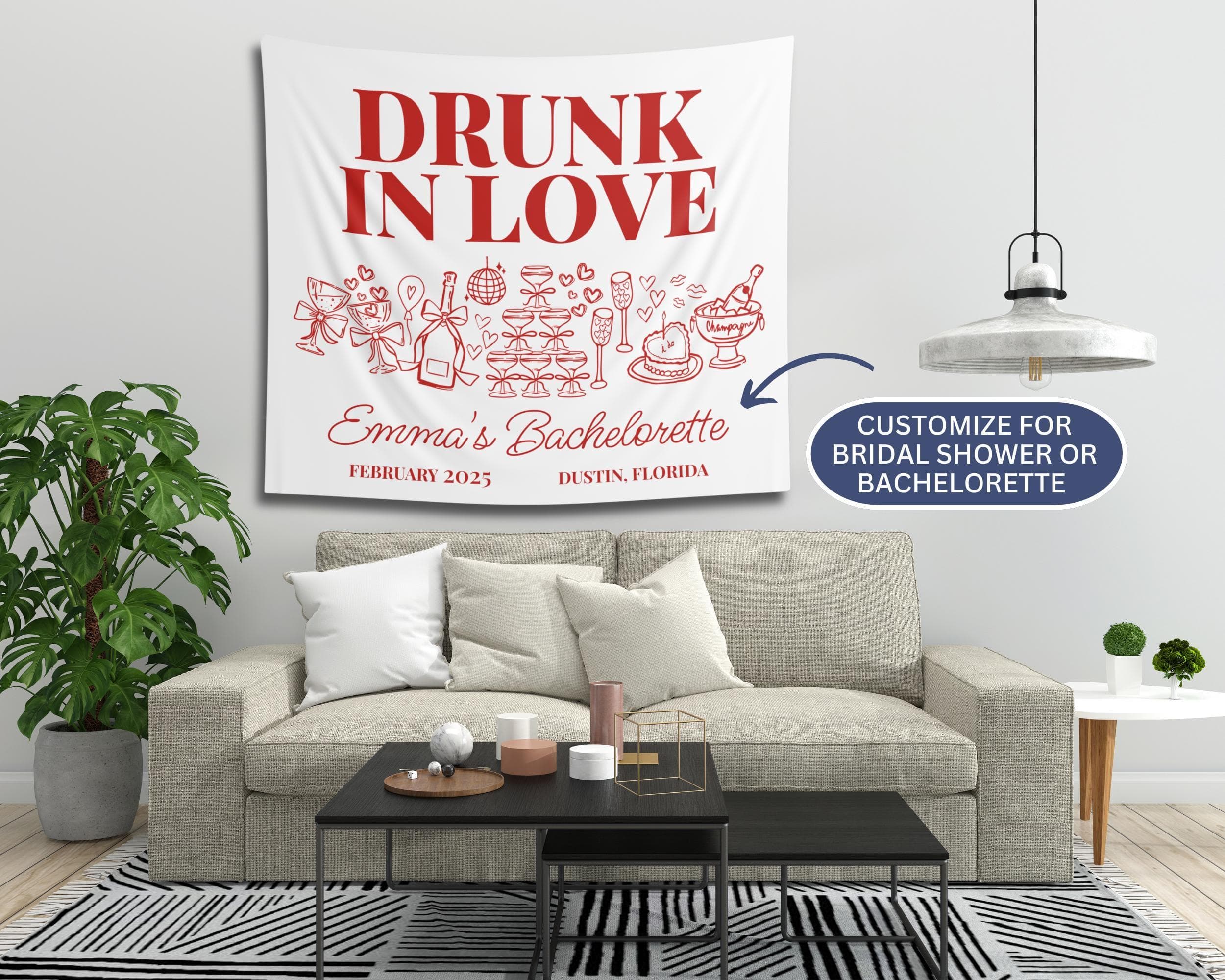 Personalized Bachelorette Party Tapestry: Drunk in Love Banner - image 3