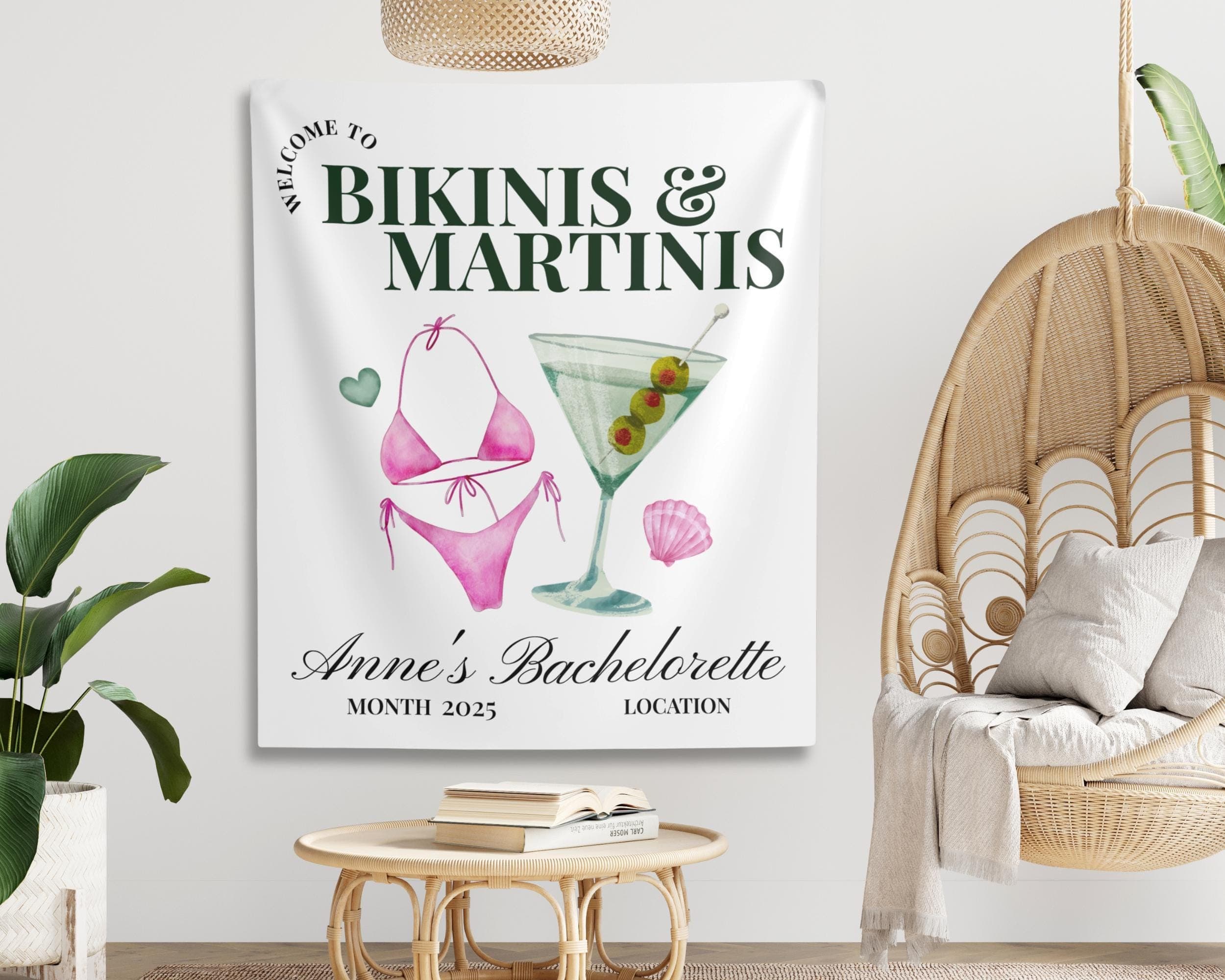 Bikinis And Martinis Banner Bachelorette Party Tapestry, Bikinis Martinis Banner,tinis and martinis bachelorette, Beach Bachelorette Banner - image 5
