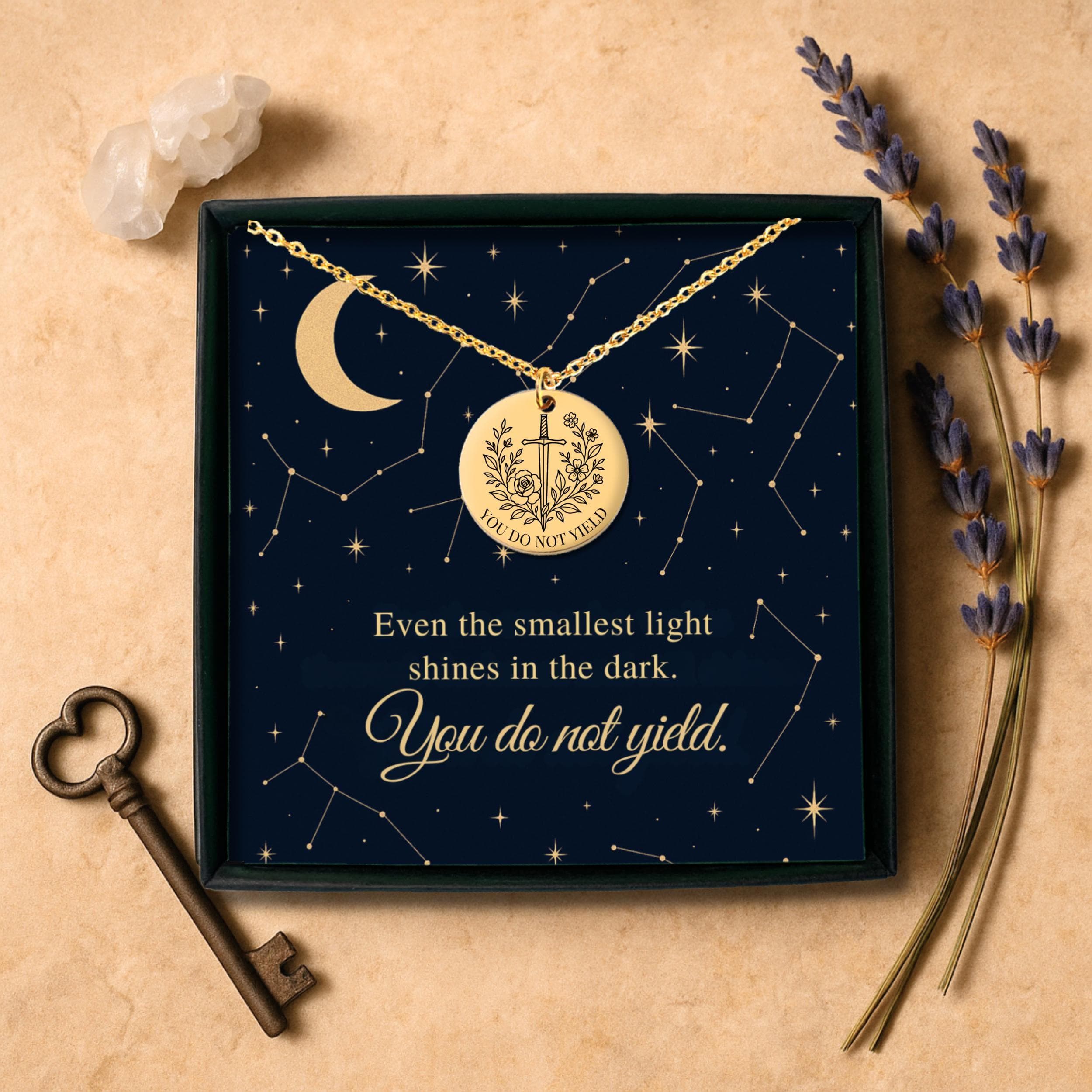 You Do Not Yield Necklace: Sword & Floral Romantasy Pendant