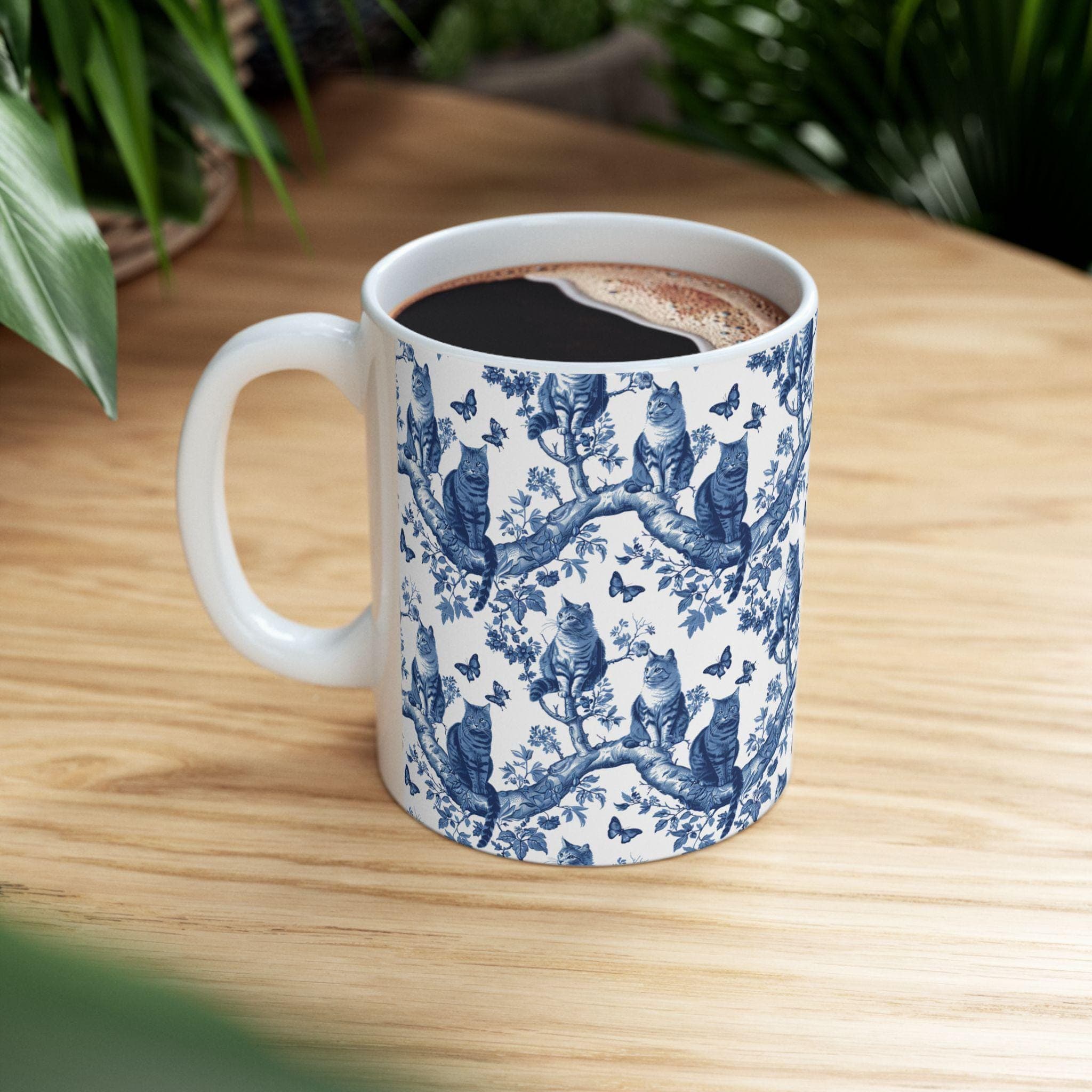 Blue Chinoiserie Cat Mug: Floral Cottagecore Coffee Cup - image 3