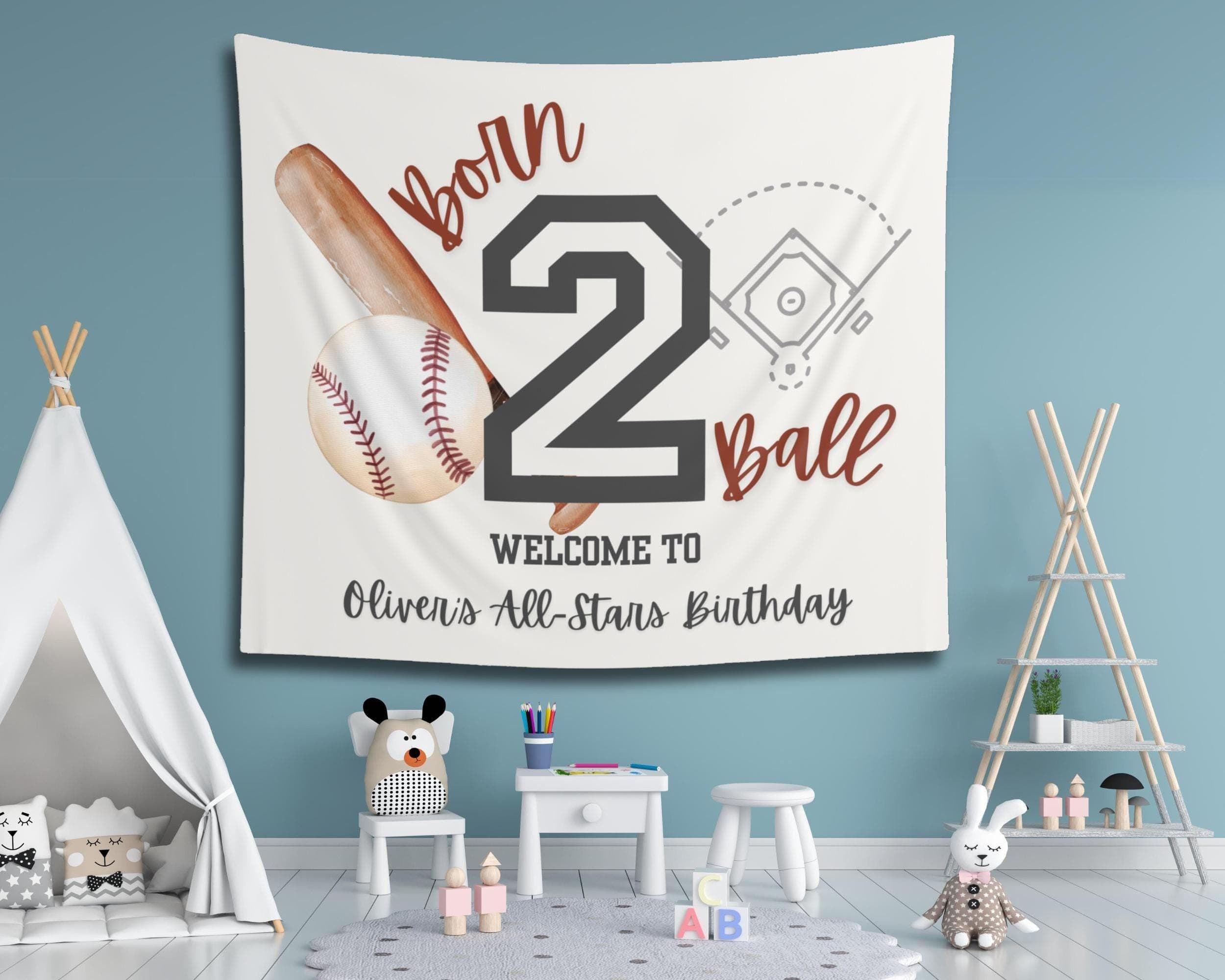 Born 2 Ball Baseball Birthday Banner: Custom Kids Party Decor