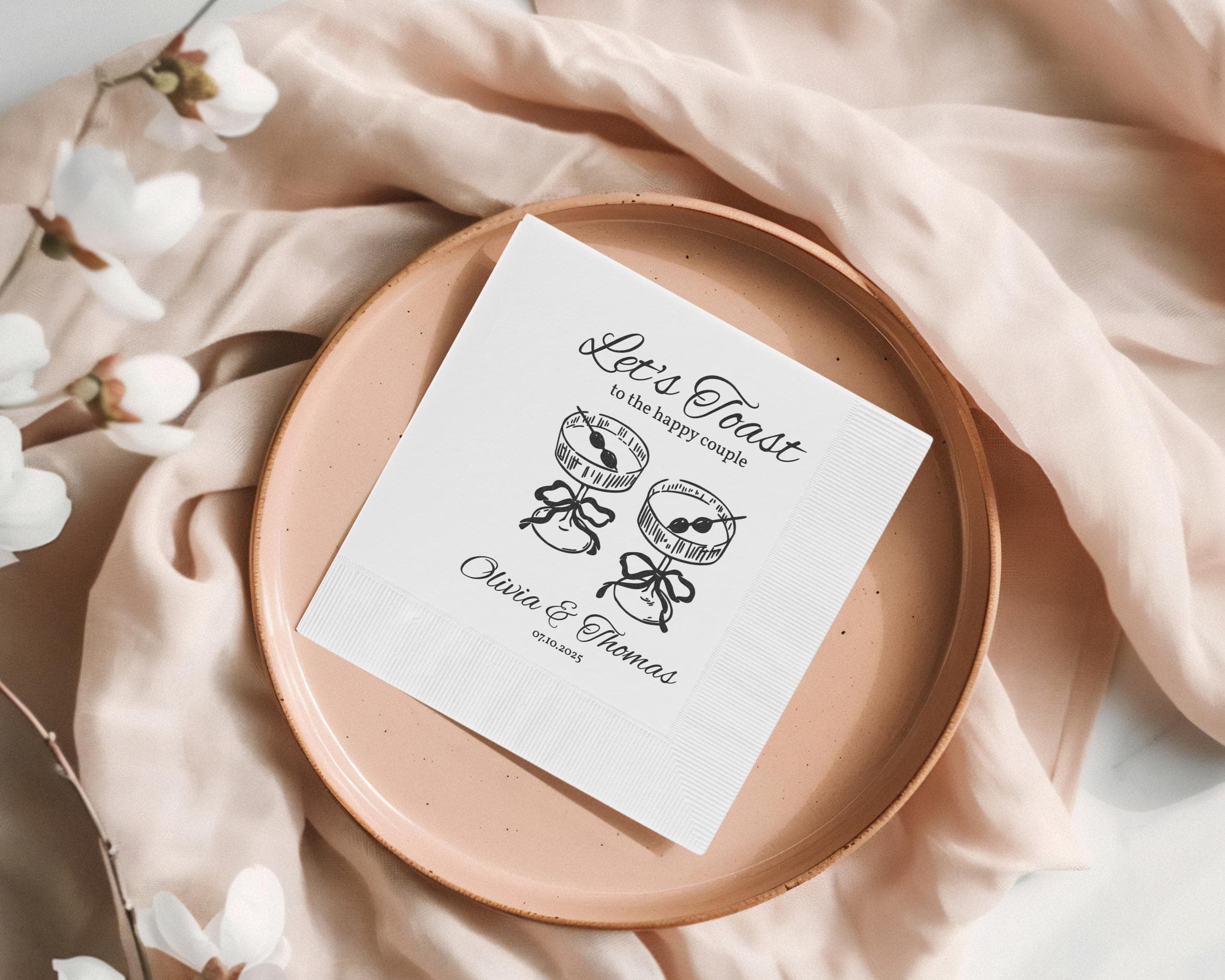 Personalized Wedding Napkins: Let's Toast, Rehearsal Dinner Decor