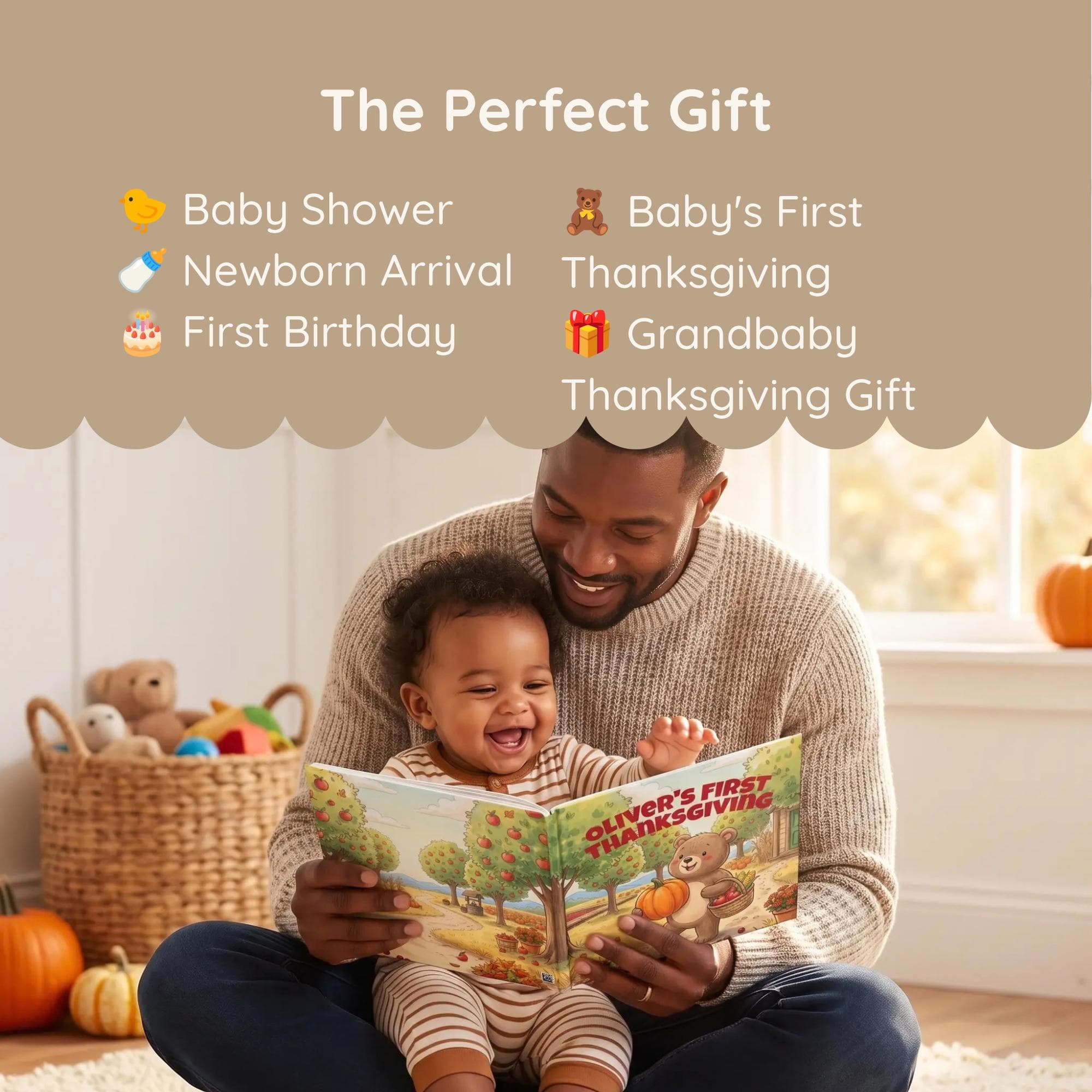 My First Thanksgiving Personalized Storybook, Custom Baby Name, Harvest Bear Bedtime PIcture Book for Toddler Boy - image 5