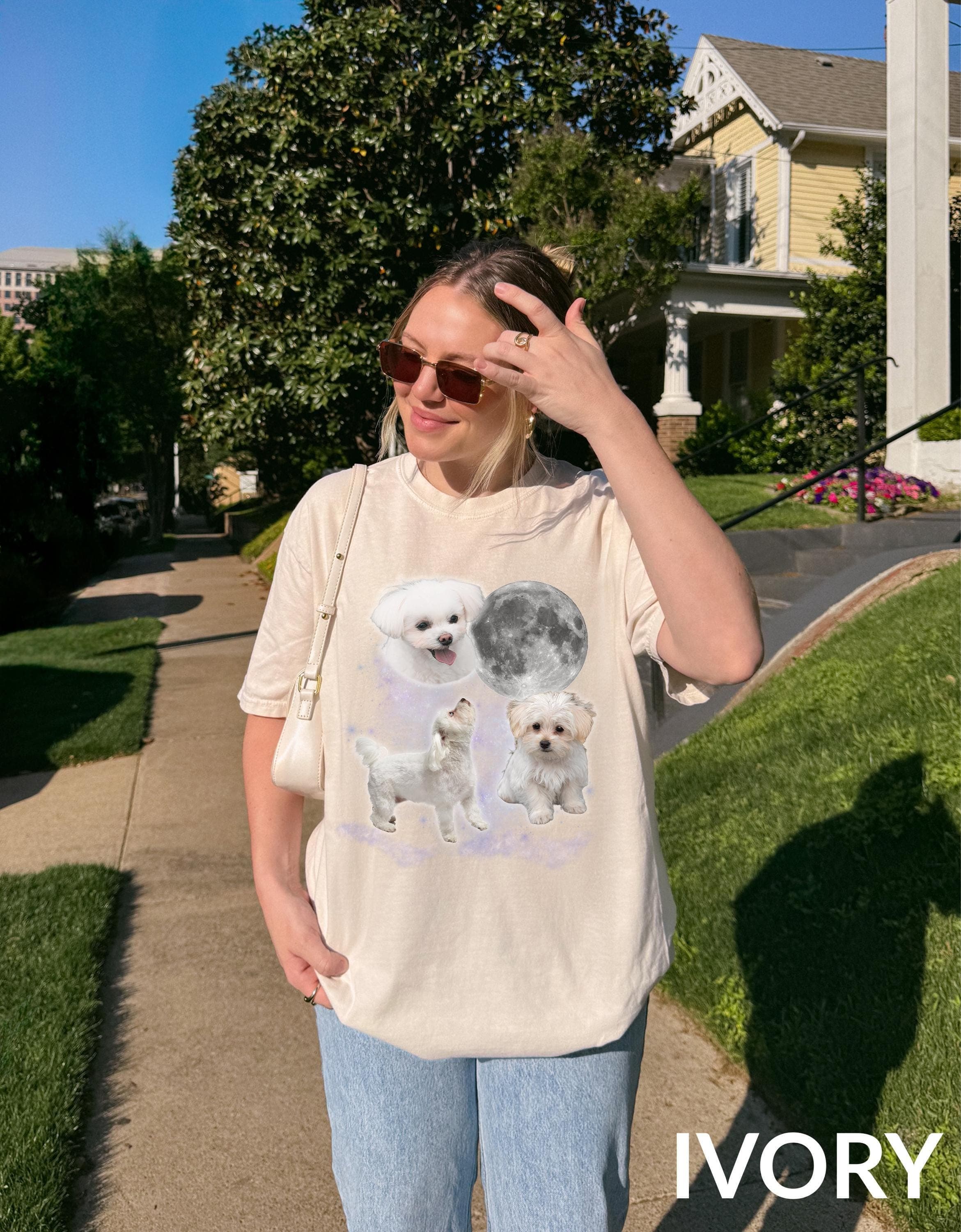 Three Maltese Dogs Moon Sweatshirt & Tshirt, Oversized Meme Shirt, Vintage Funny Dog Sweater, Maltese Lover Gift - image 4