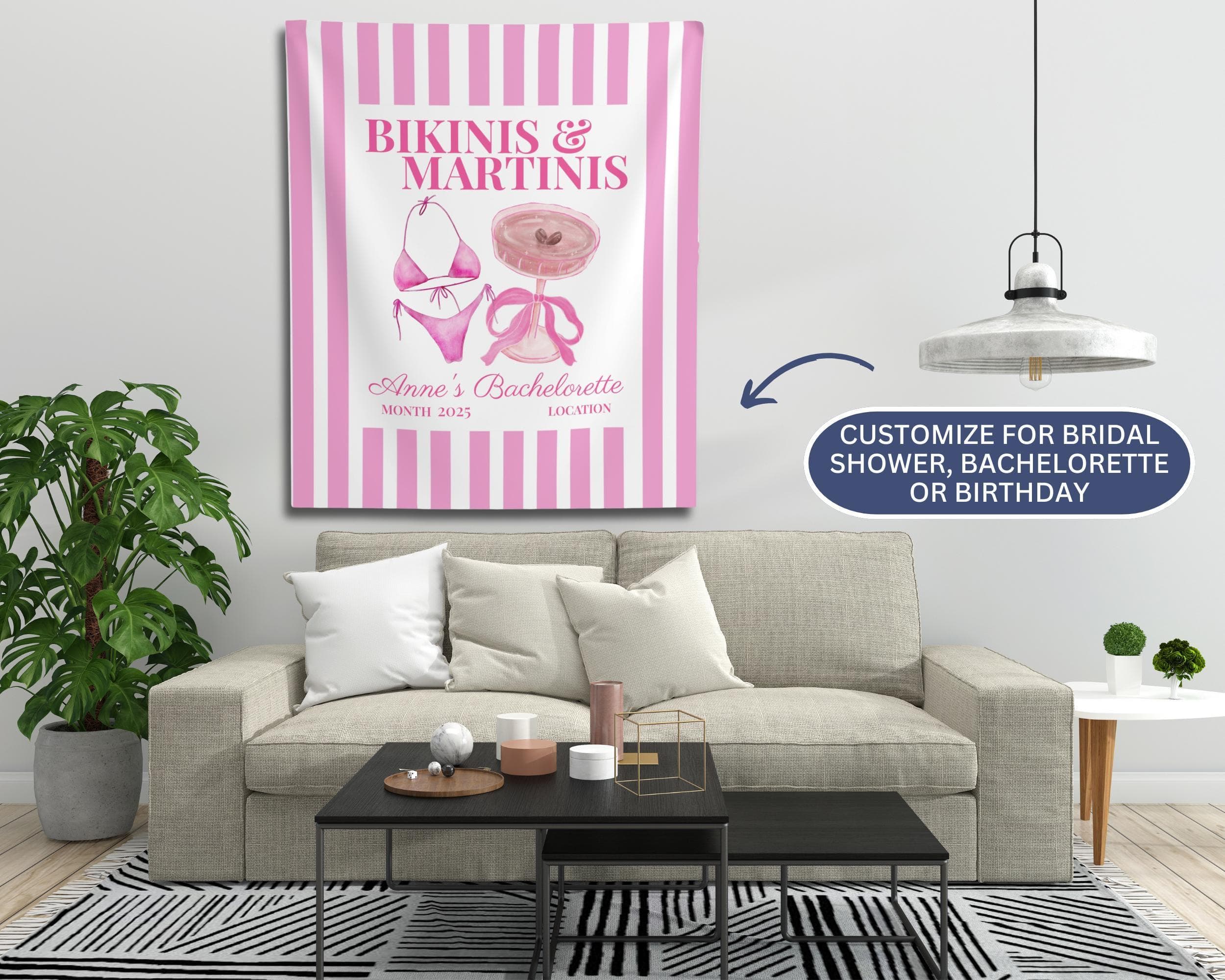 Martini Bachelorette Tapestry: Custom Pink Party Banner - image 3