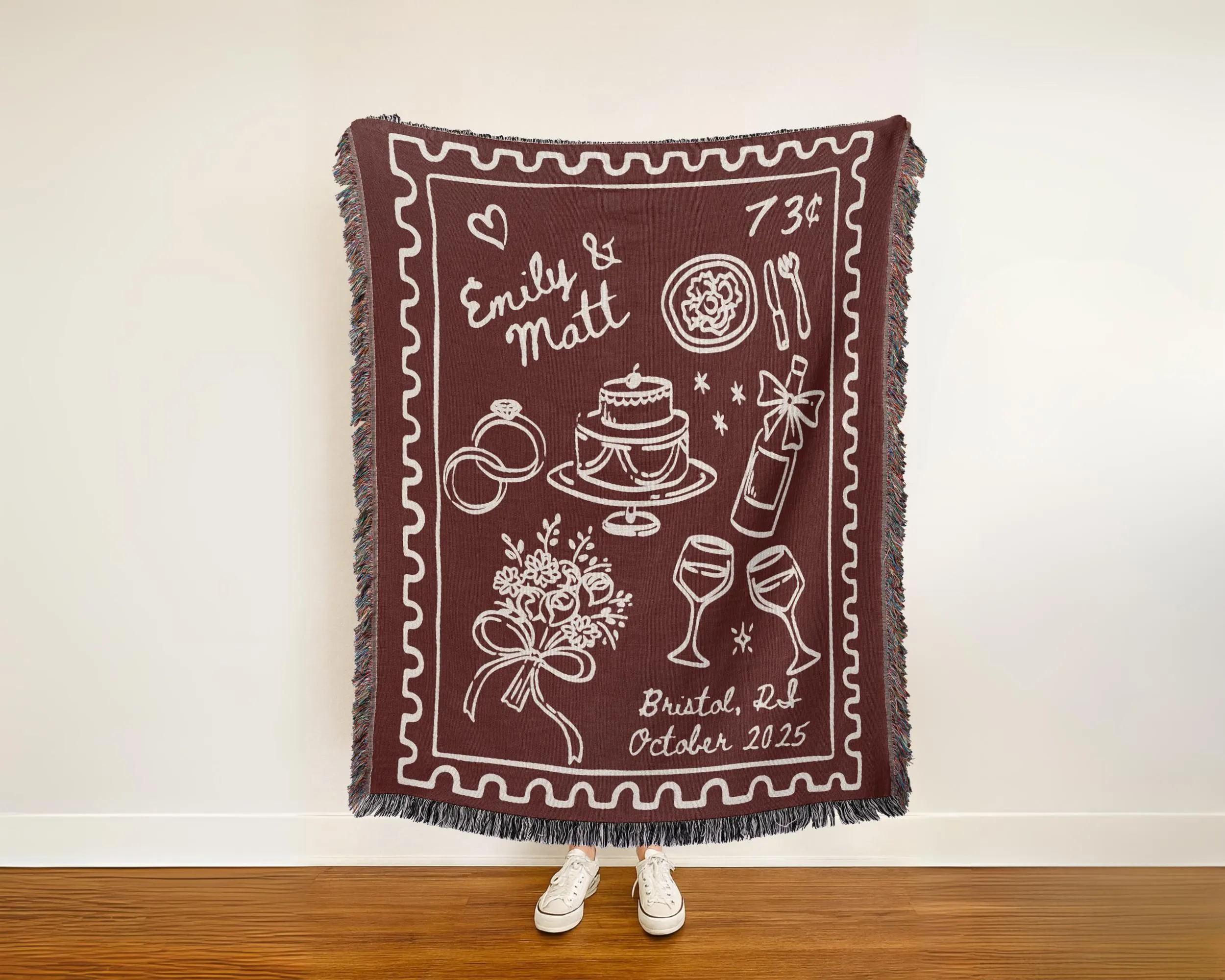Custom Woven Wedding Blanket: Cherry Red Anniversary Keepsake