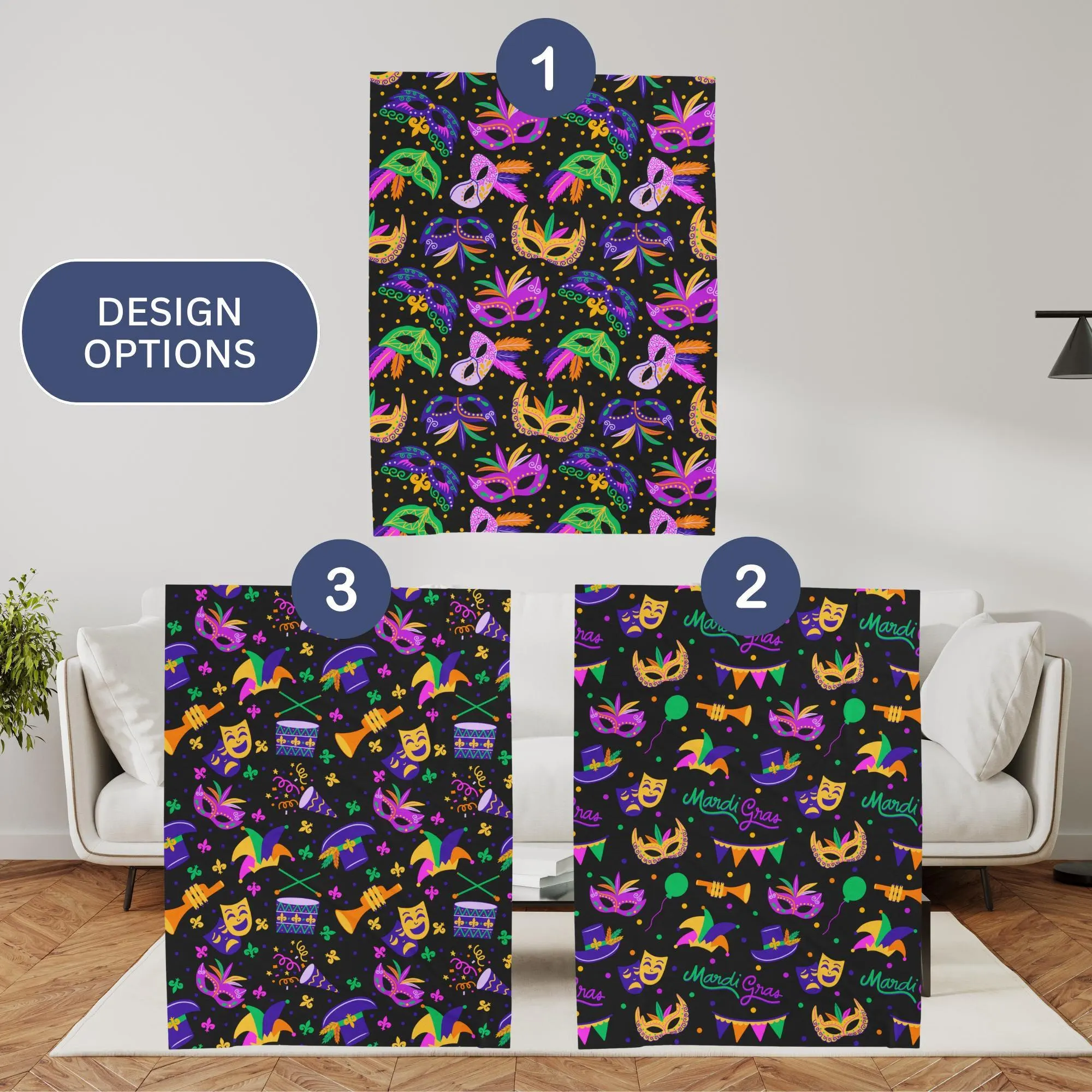 Mardi Gras Velveteen Throw Blanket: New Orleans Purple Green Yellow Decor - image 3