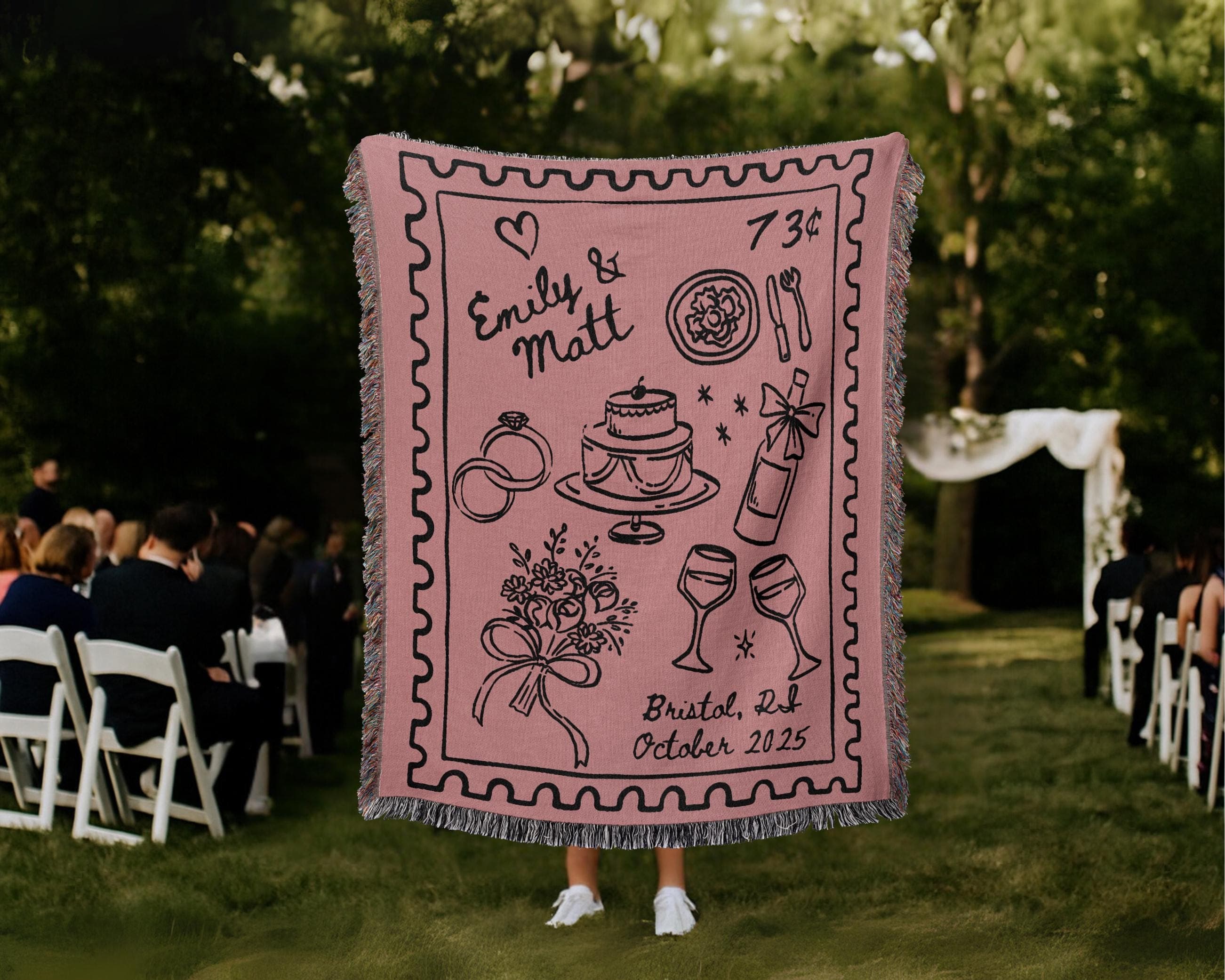 Custom Wedding Blanket: Hand-Woven Cotton Keepsake with Names & Location - image 3
