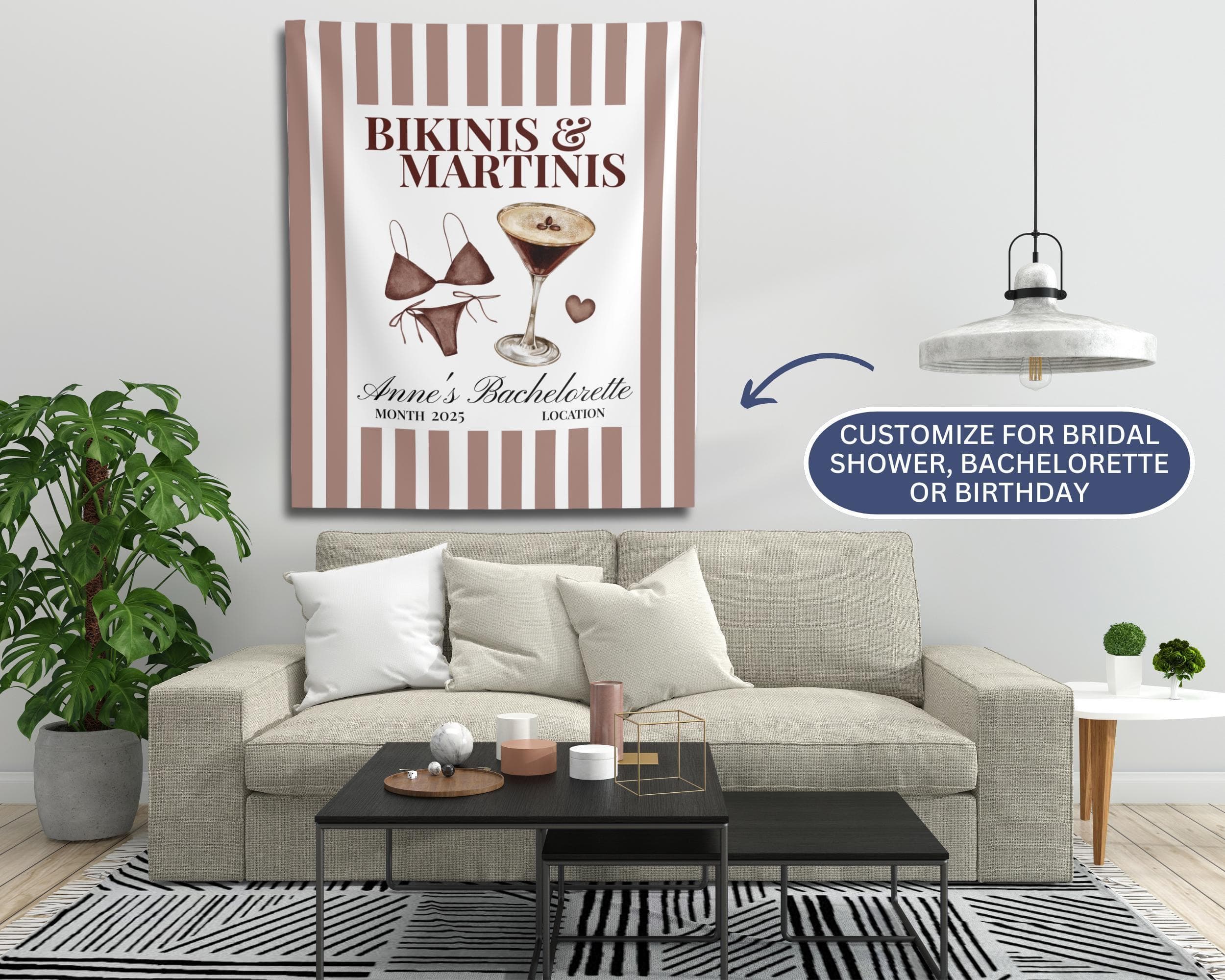 Espresso Martini Bachelorette Banner Bachelorette Party Tapestry,Bikinis Martinis Banner,Espresso Martini Bridal Shower,Stripes welcome sign - image 3
